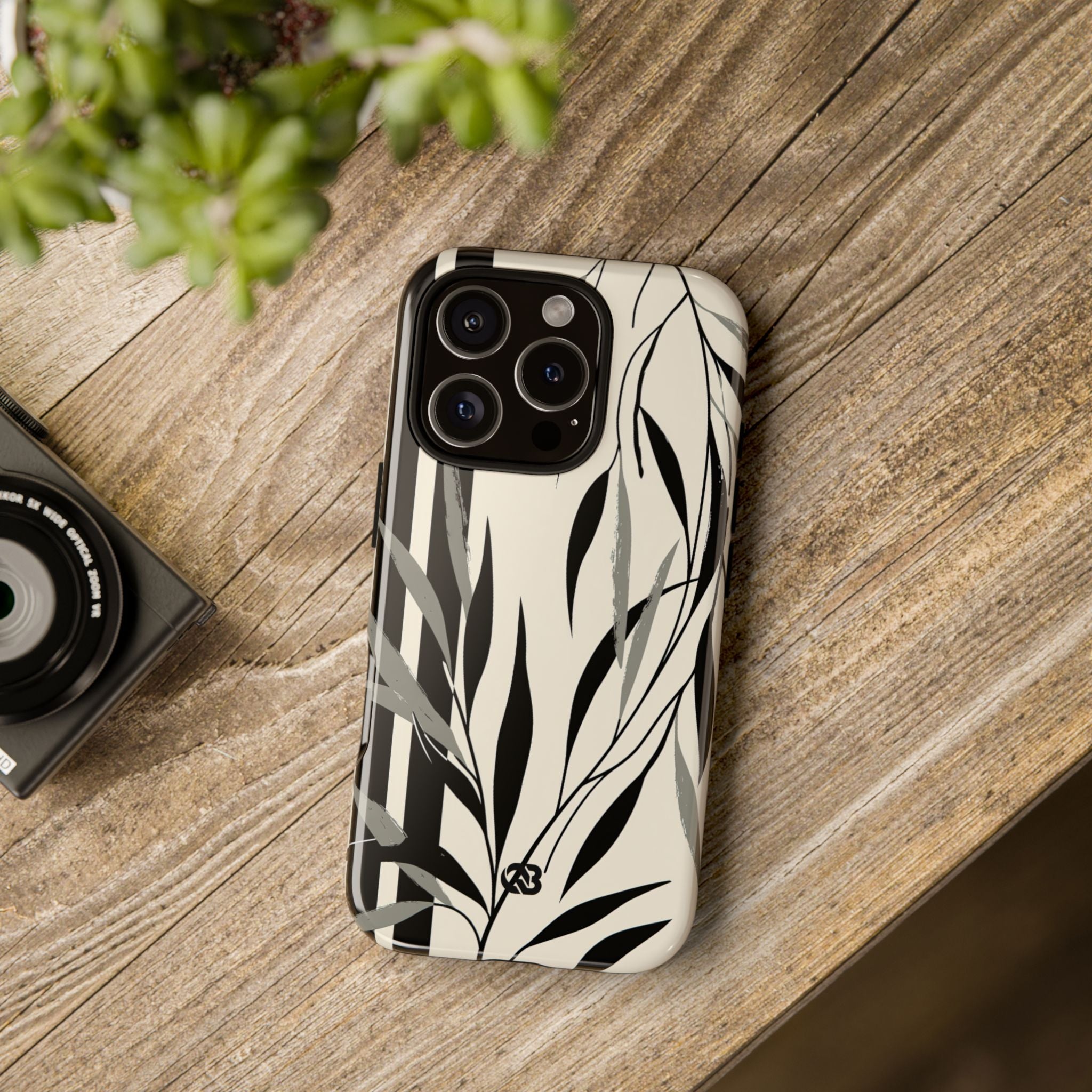 Beige Tough Phone Case for iPhone - Soot Leaf Sketch