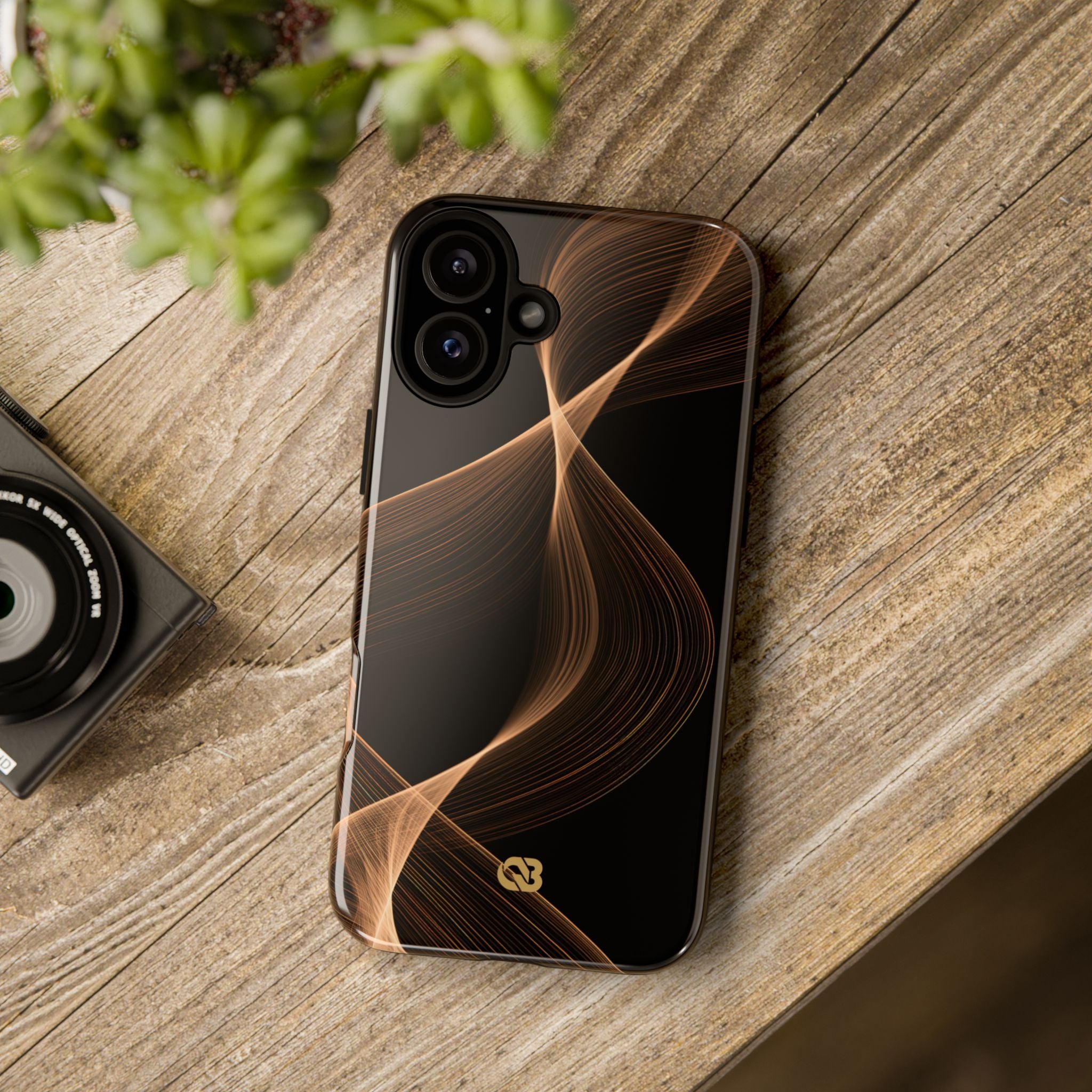 Brown Tough Phone Case for iPhone - Copper Silk Wave