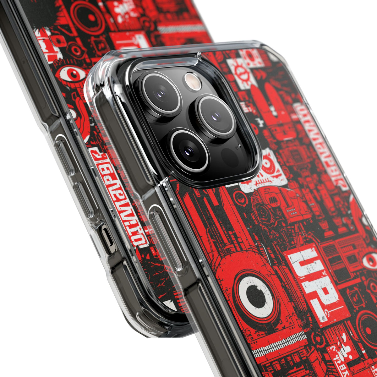 Neo Mecha Collage · Clear Impact Magnetic Phone Case for iPhone · Red