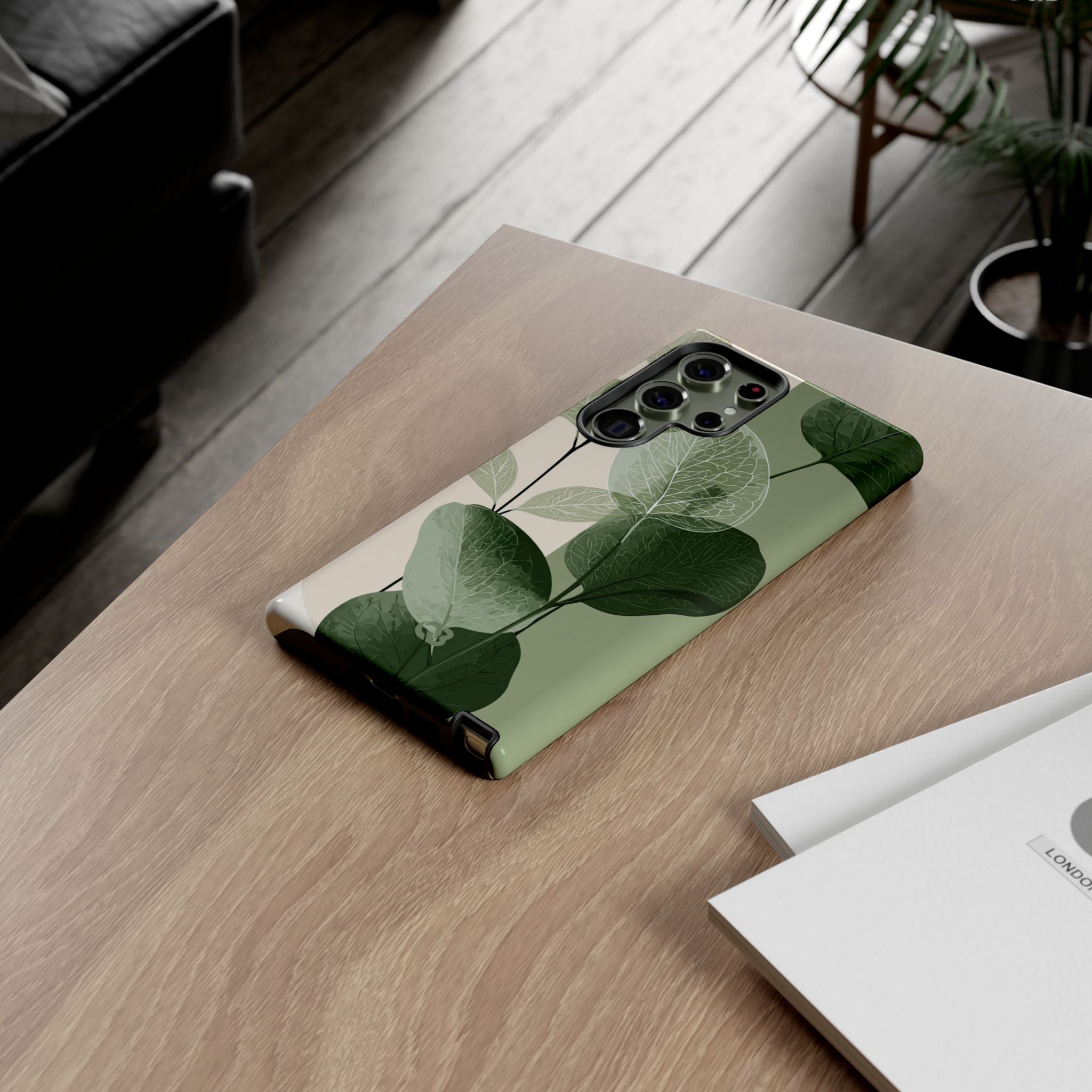 Green Tough Phone Case for Samsung - Sage Leaf Skeletals
