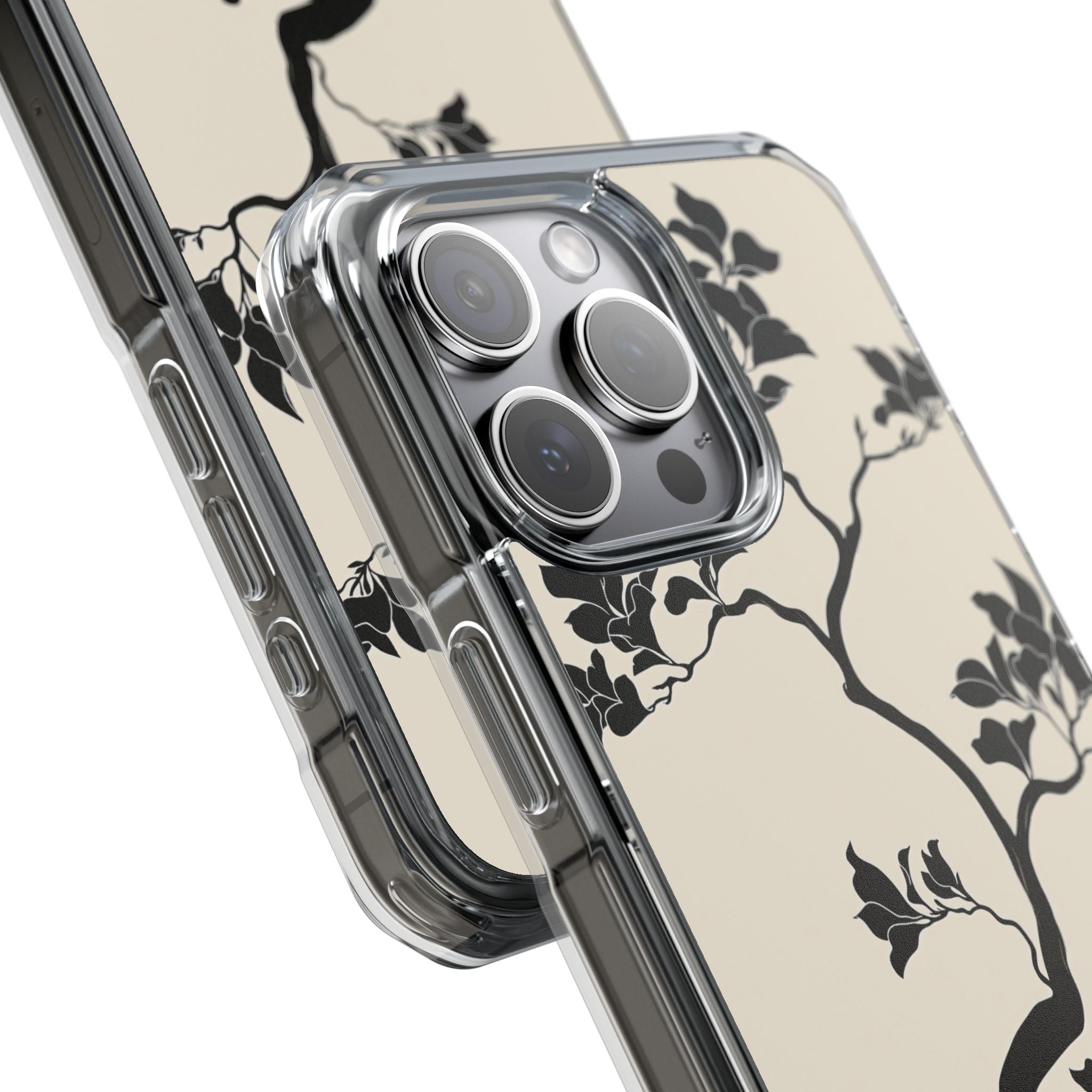 Beige Impact MagSafe Phone Case for iPhone - Obsidian Bonsai Silhouette