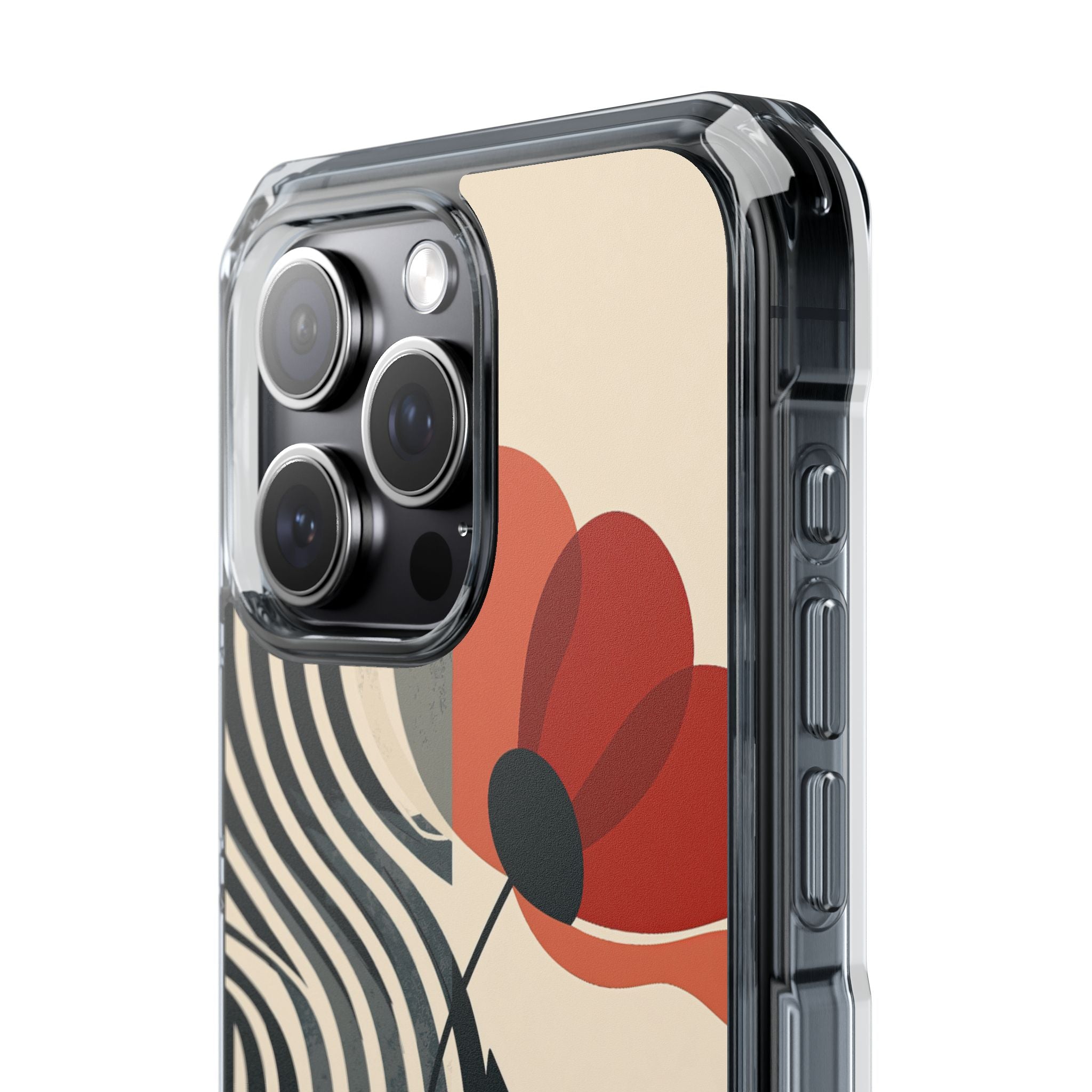 Beige Impact MagSafe Phone Case for iPhone - Crimson Line Bloom