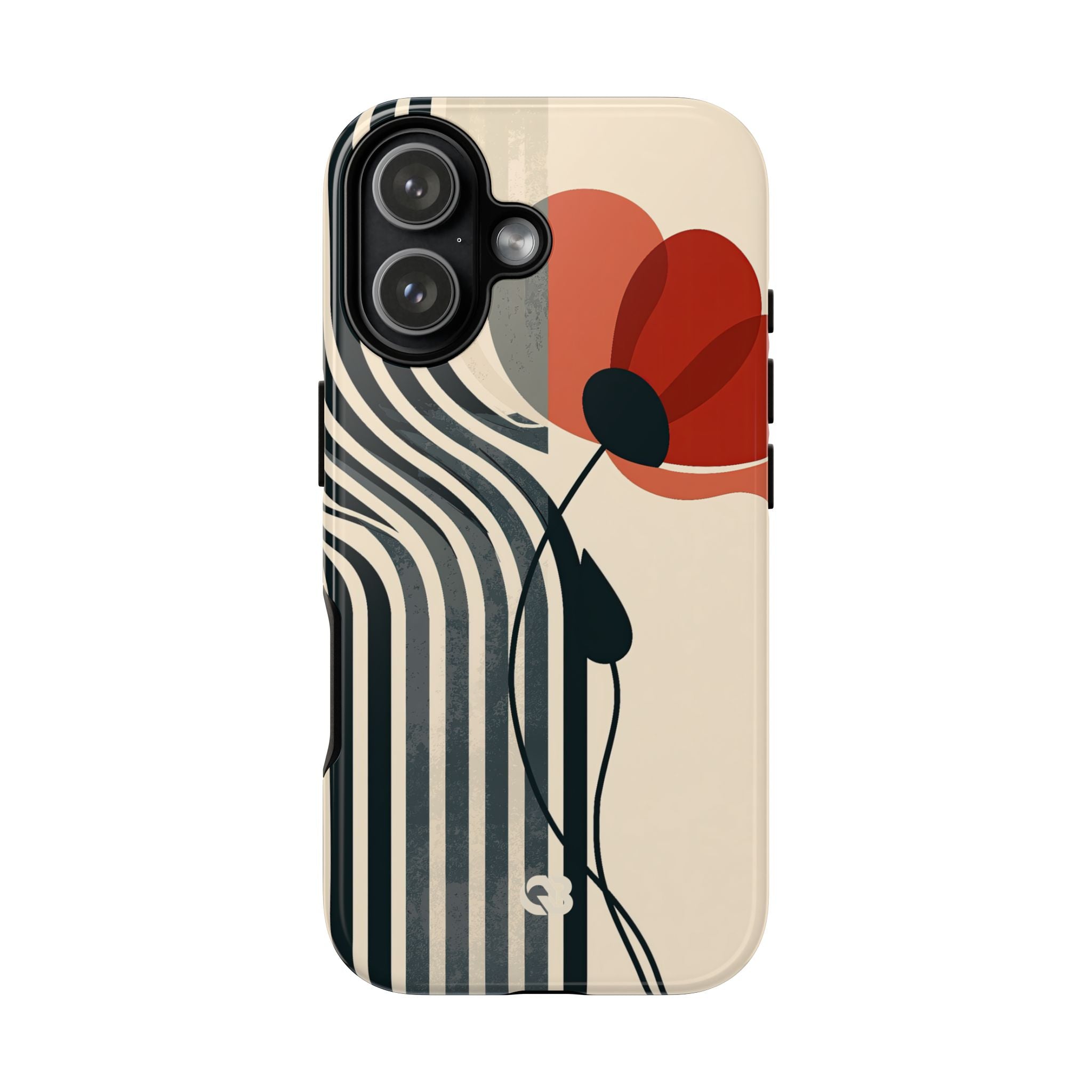 Beige Tough Phone Case for iPhone - Crimson Line Bloom