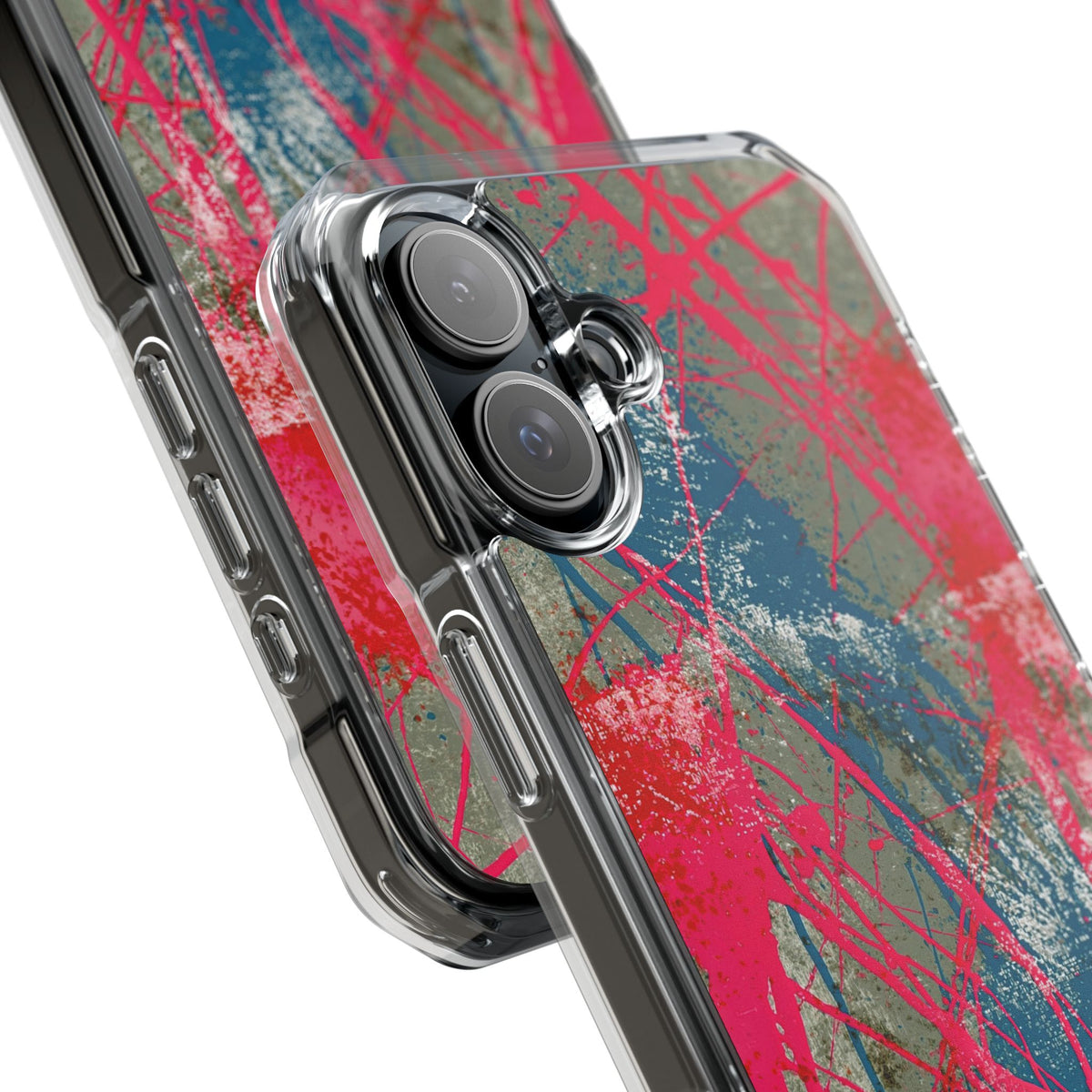 Neon Static Drip · Clear Impact Magnetic Phone Case for iPhone · Pink