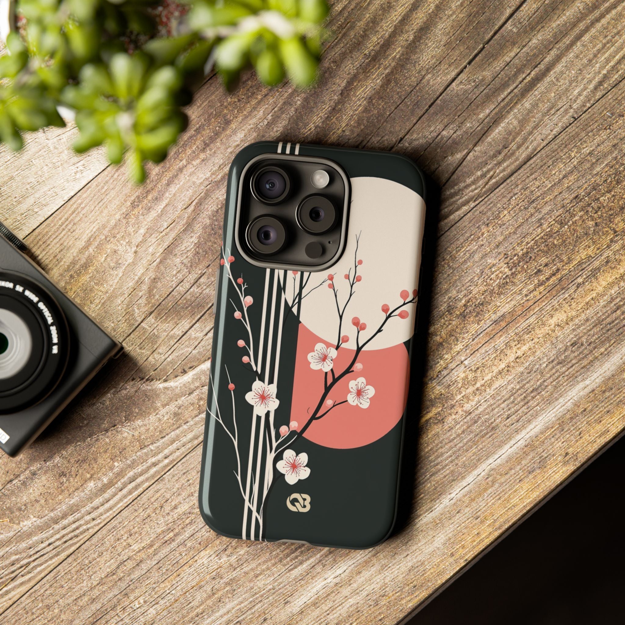 Black Tough Phone Case for iPhone - Kyoto Midnight Blossom