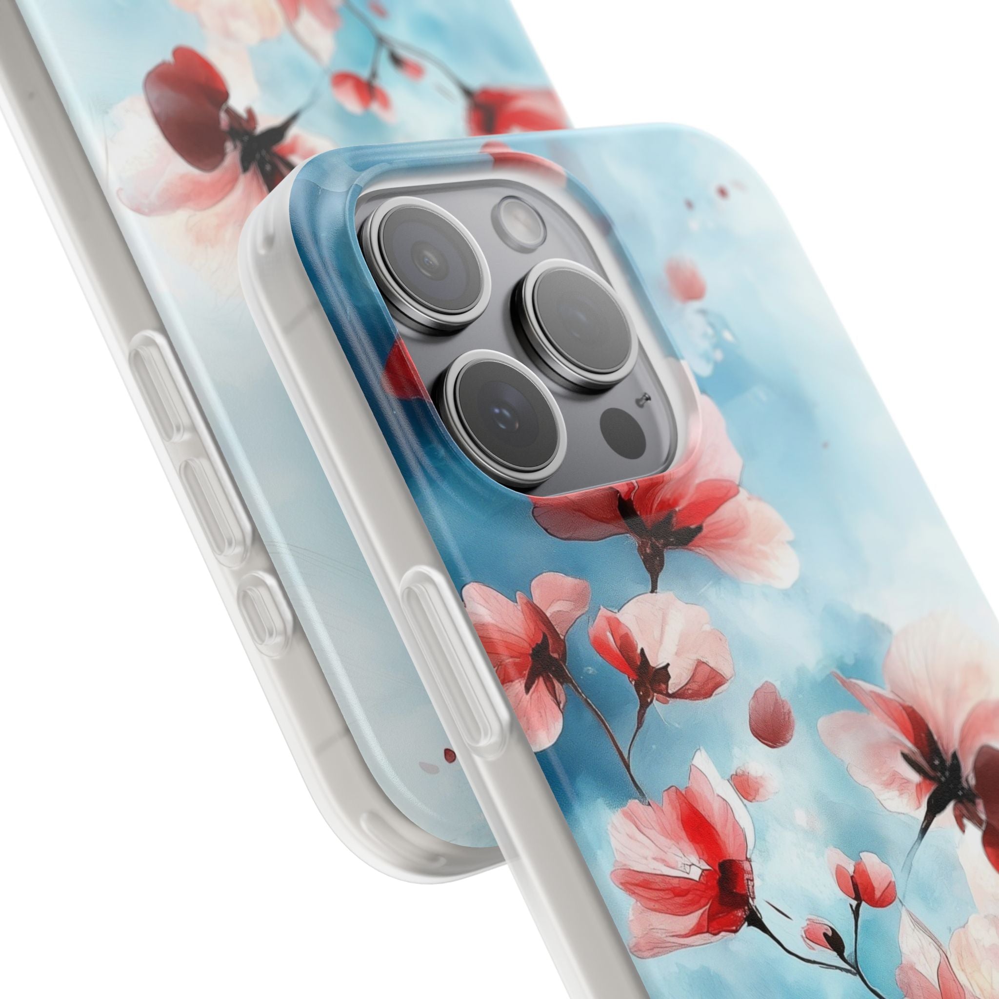 Pink Blossom Drift iPhone 15 Pro Max Cover - Blød