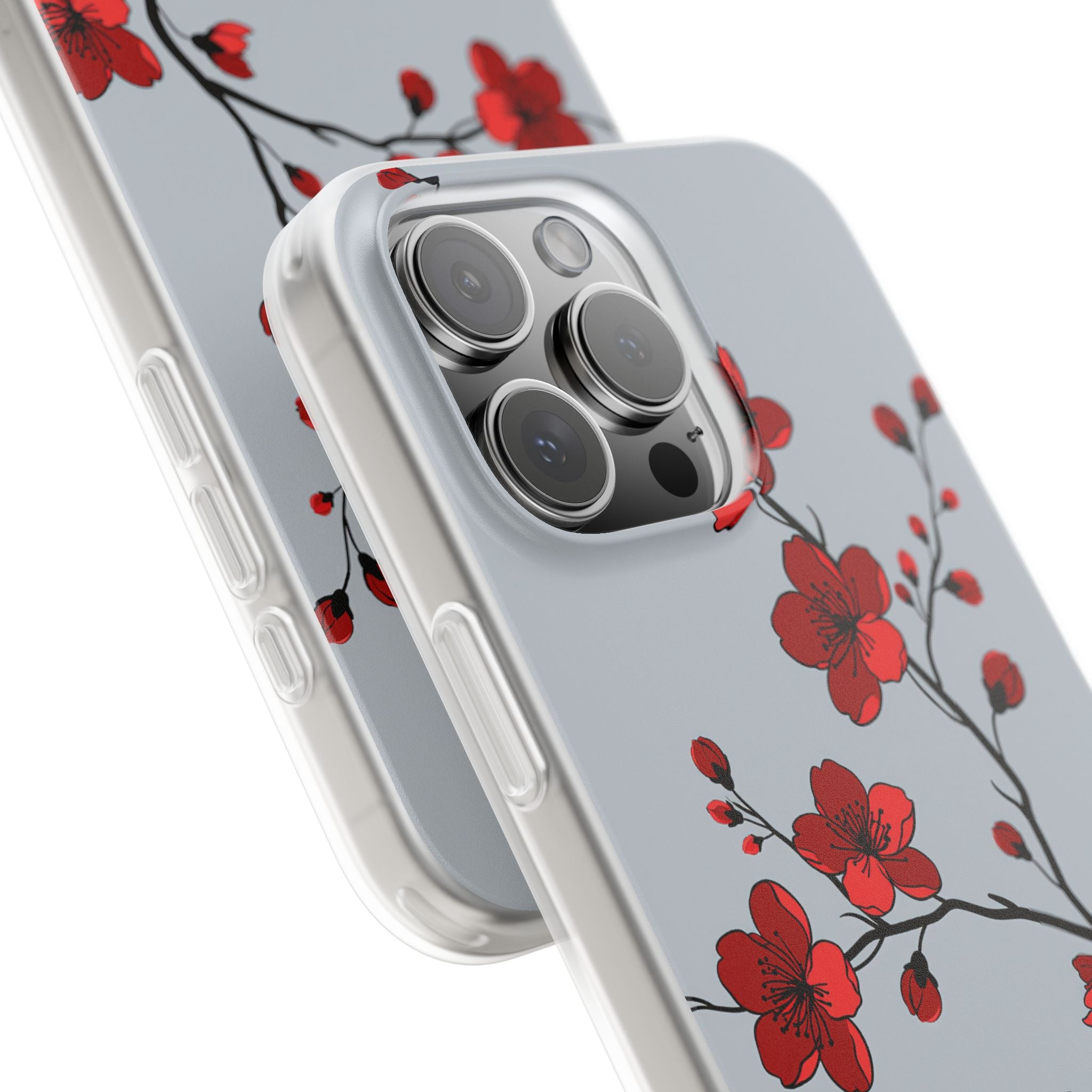 Grey Lite Phone Case for iPhone - Crimson Blossom Onyx