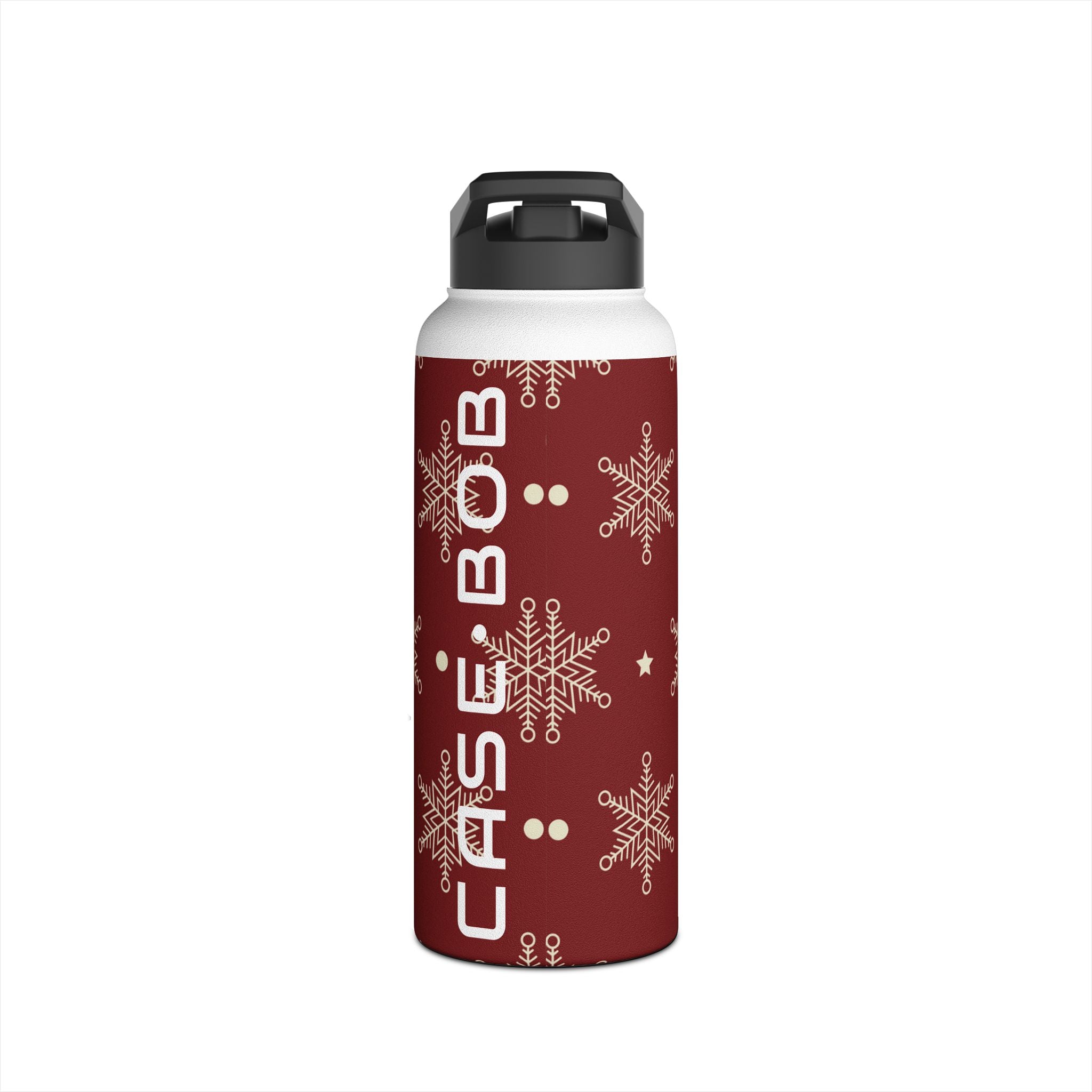Cream Snowflakes Crimson - Stainless Steel Water Bottle