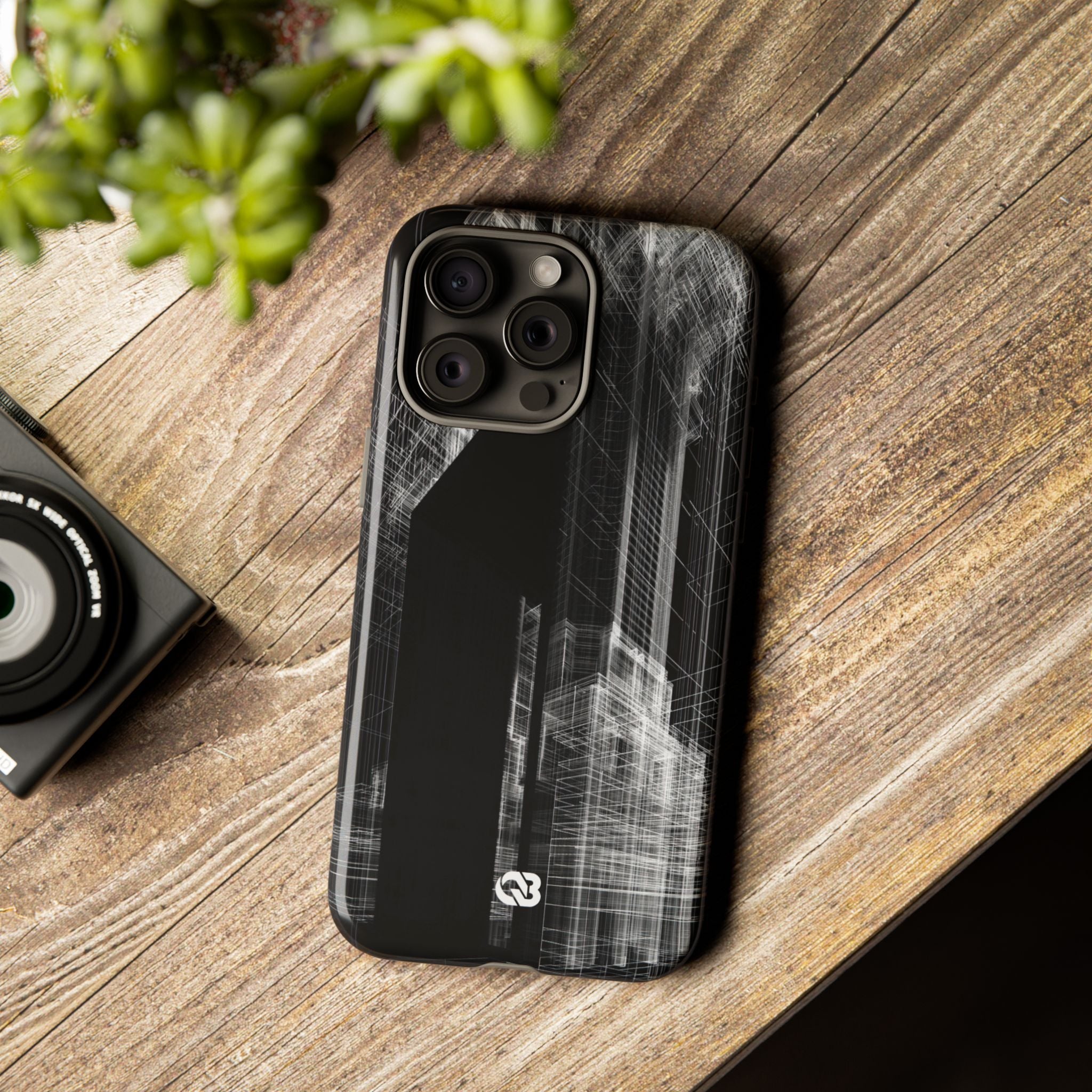 Black Tough Phone Case for iPhone - Ghost Urban Wireframe