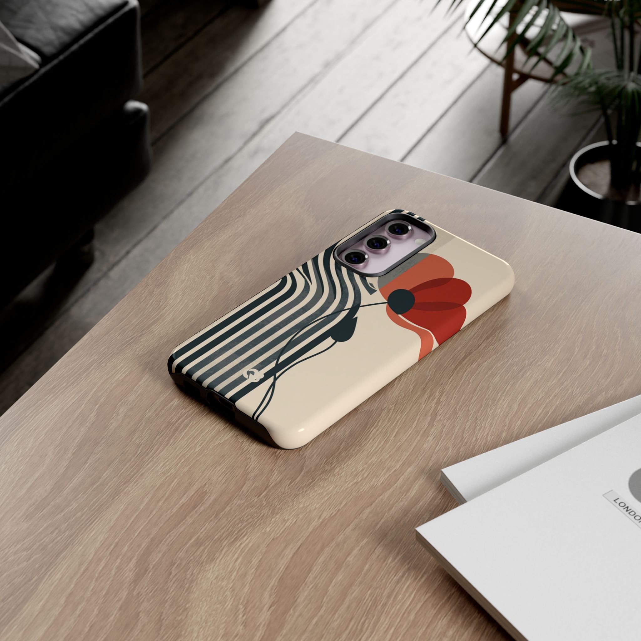 Beige Tough Phone Case for Samsung - Crimson Line Bloom