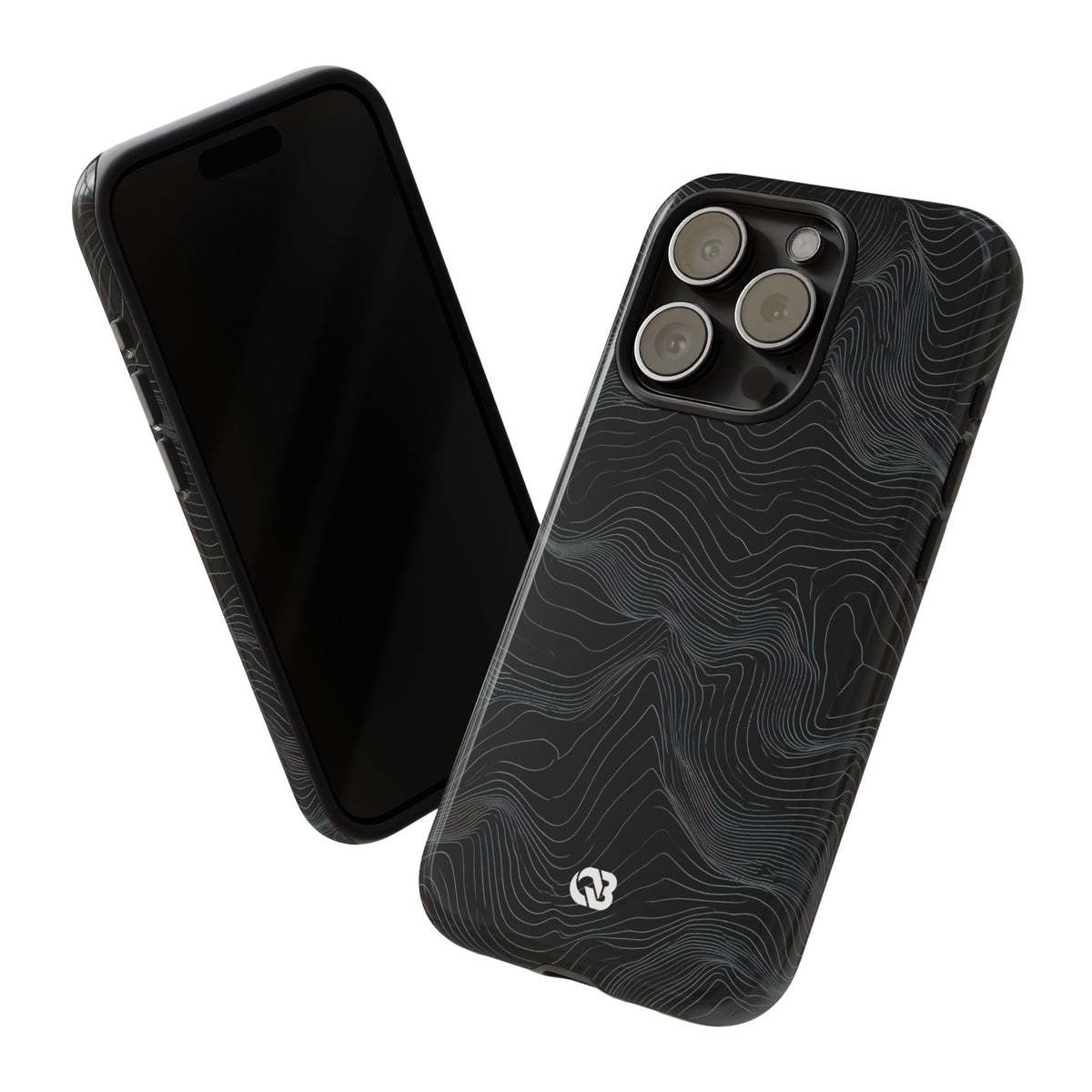 Black Tough Phone Case for iPhone - Obsidian Topo Wireframe