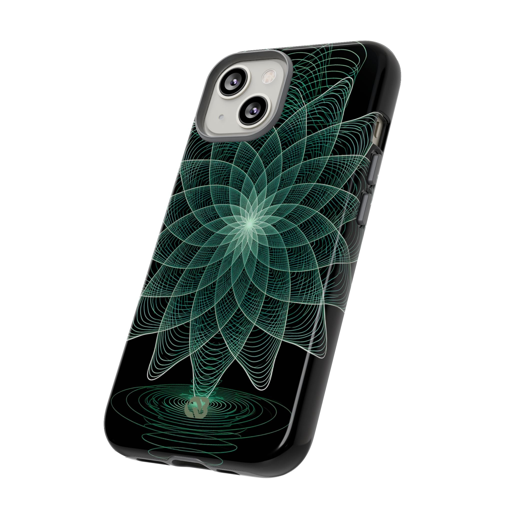 Green Tough Phone Case for iPhone - Cyan Signal Bloom