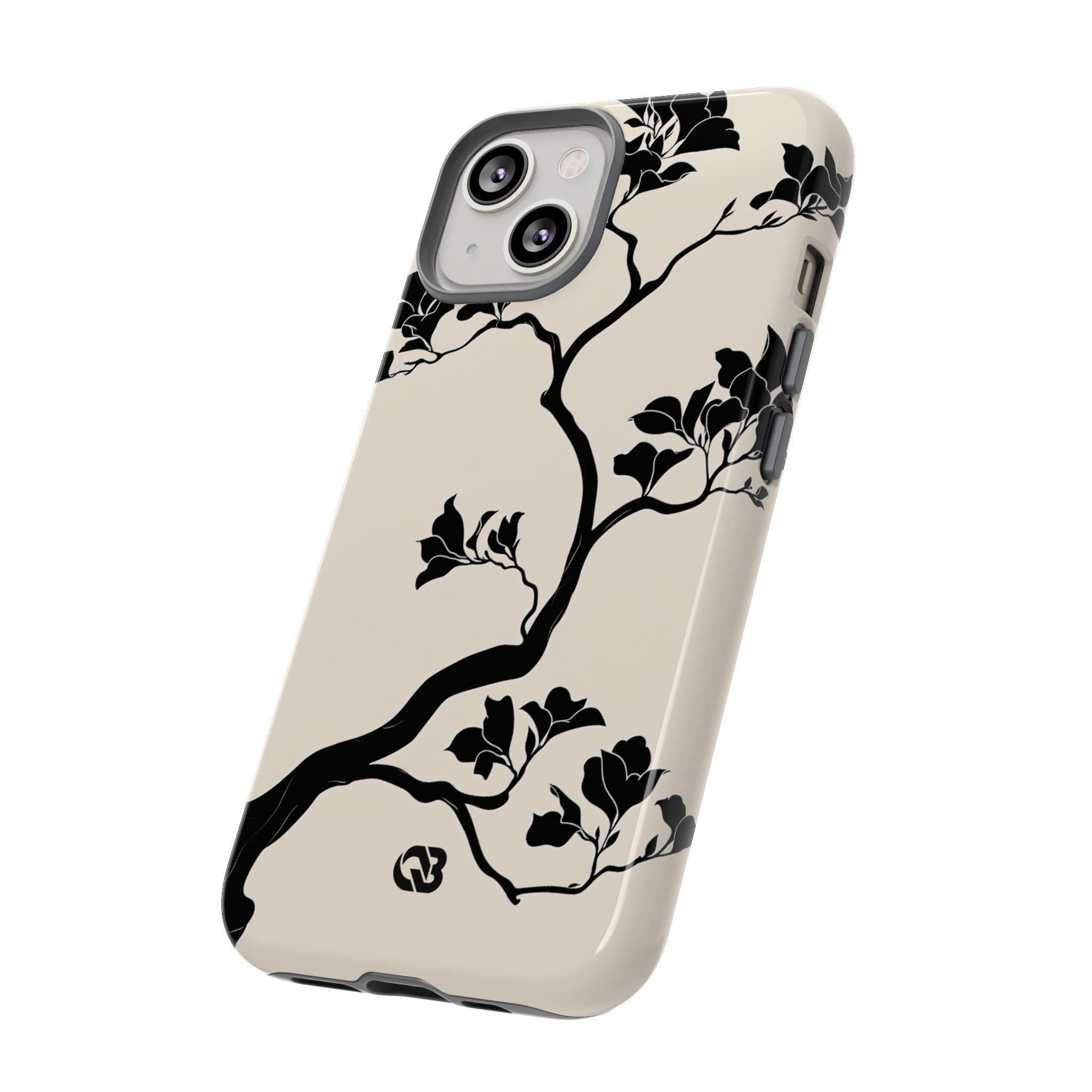 Beige Tough Phone Case for iPhone - Obsidian Bonsai Silhouette