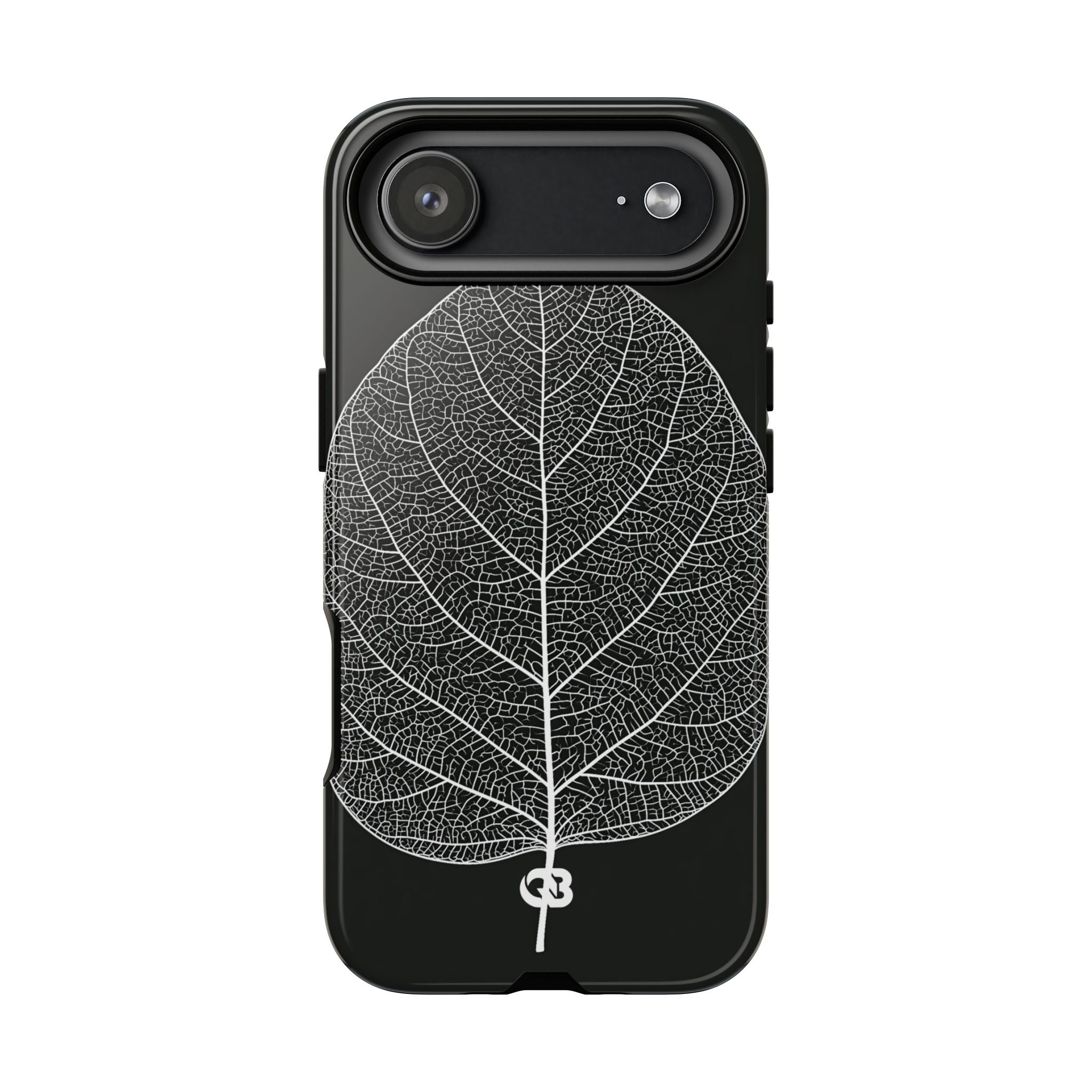 Black Tough Phone Case for iPhone - Bleached Leaf Lattice