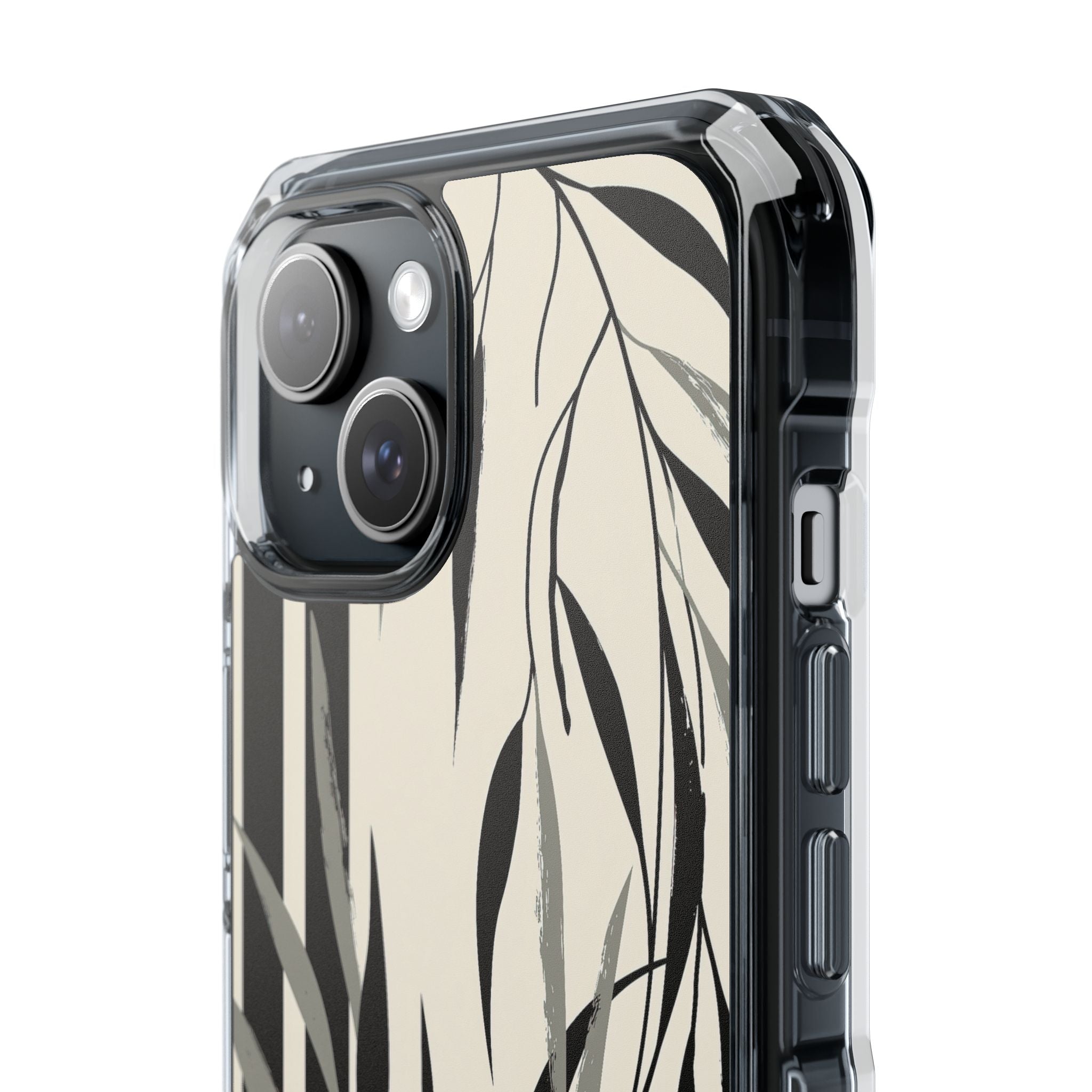 Beige Impact MagSafe Phone Case for iPhone - Soot Leaf Sketch
