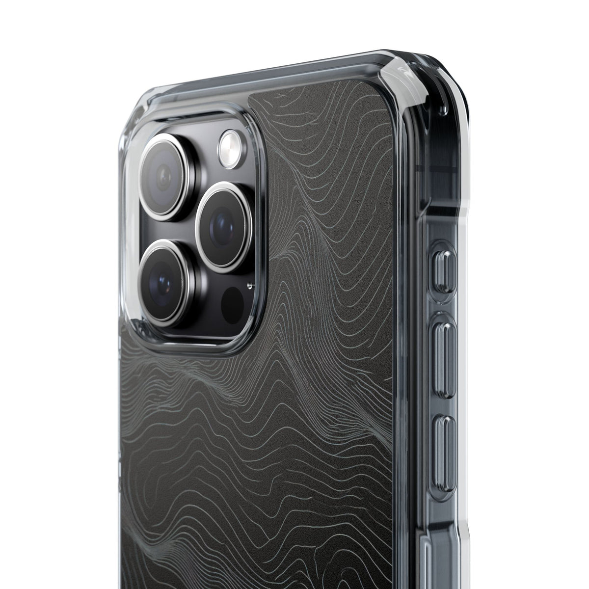 Black Impact MagSafe Phone Case for iPhone - Obsidian Topo Wireframe