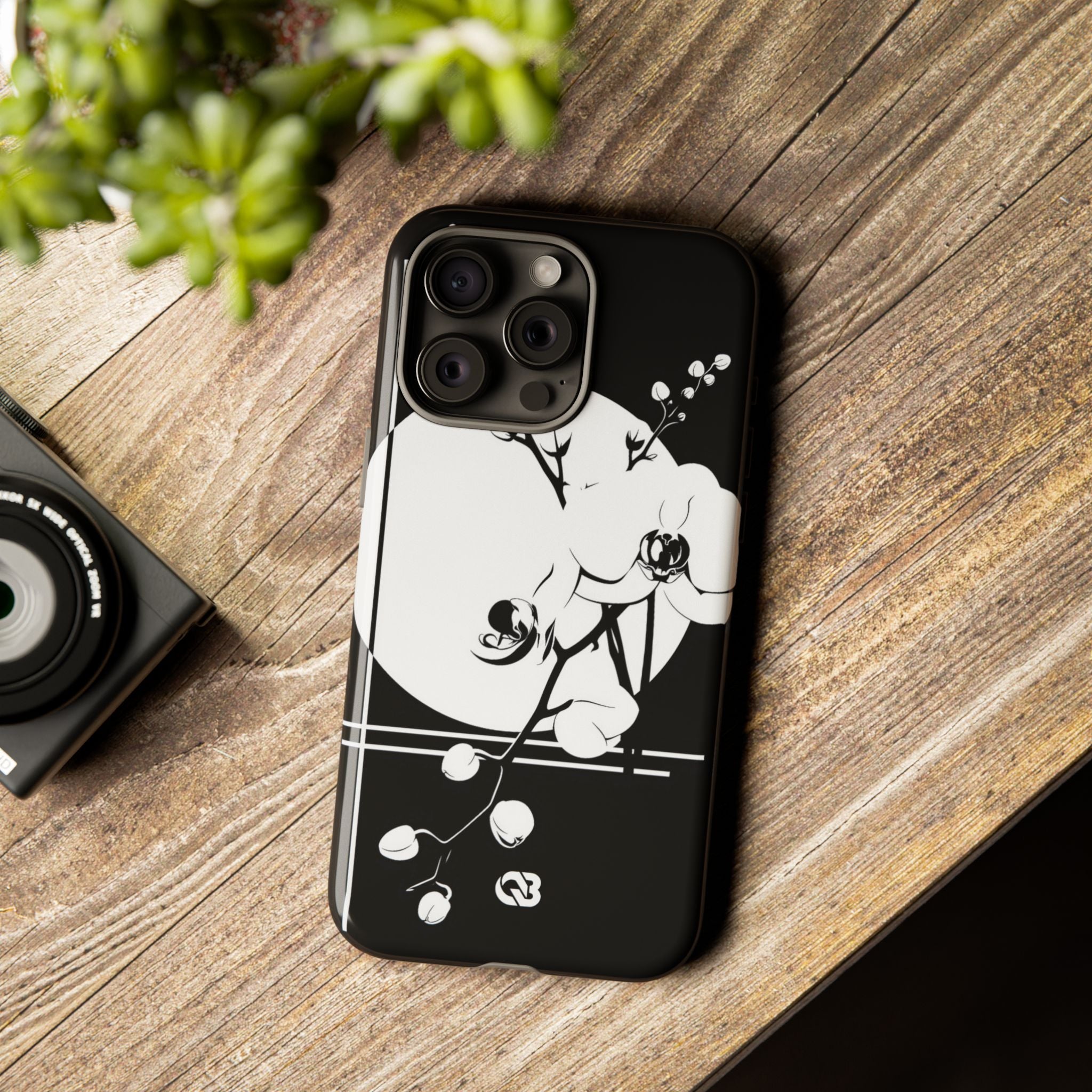 Black Tough Phone Case for iPhone - Lunar Orchid Grid