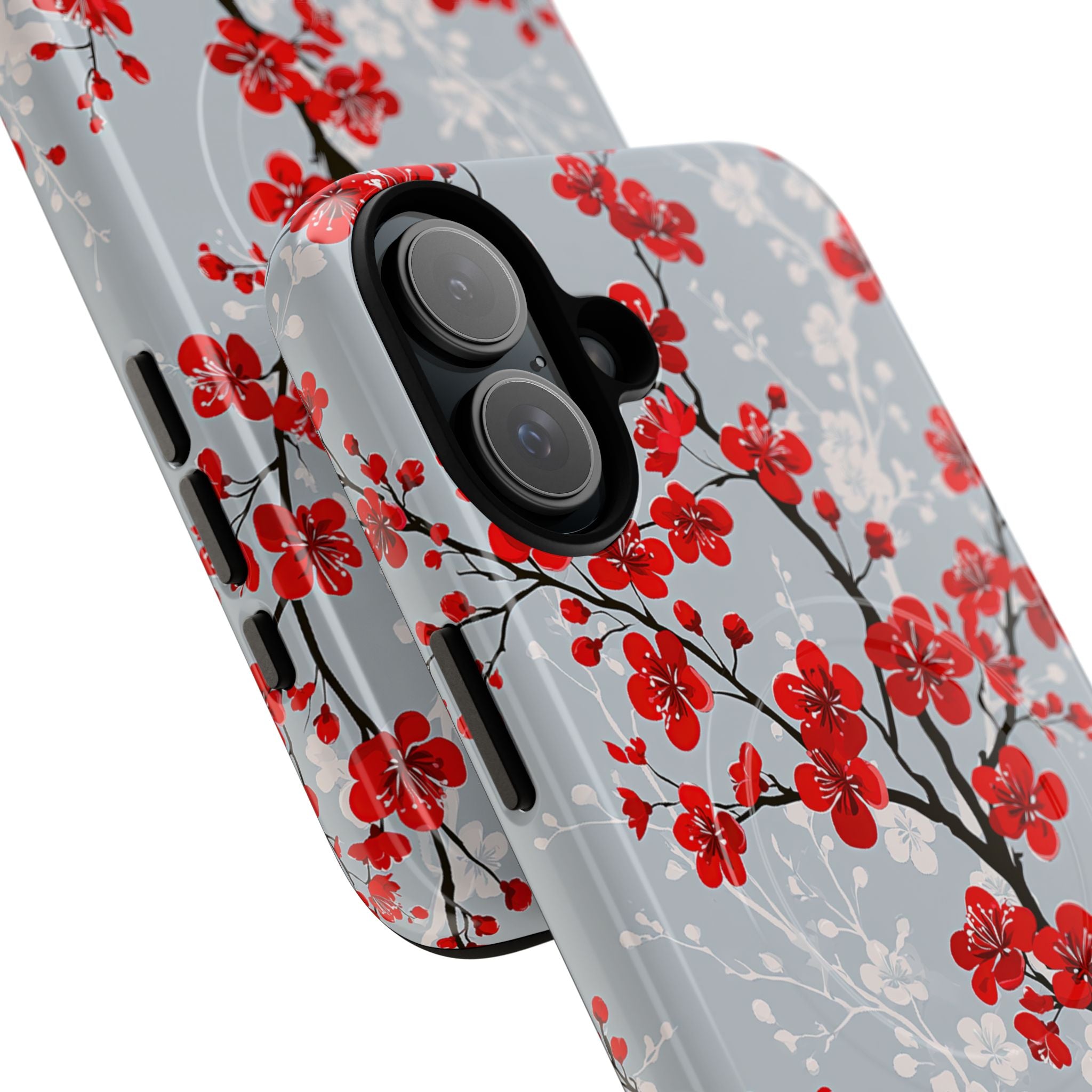 Grey Tough 2.0 Magsafe Phone Case for iPhone - Crimson Sakura Slate