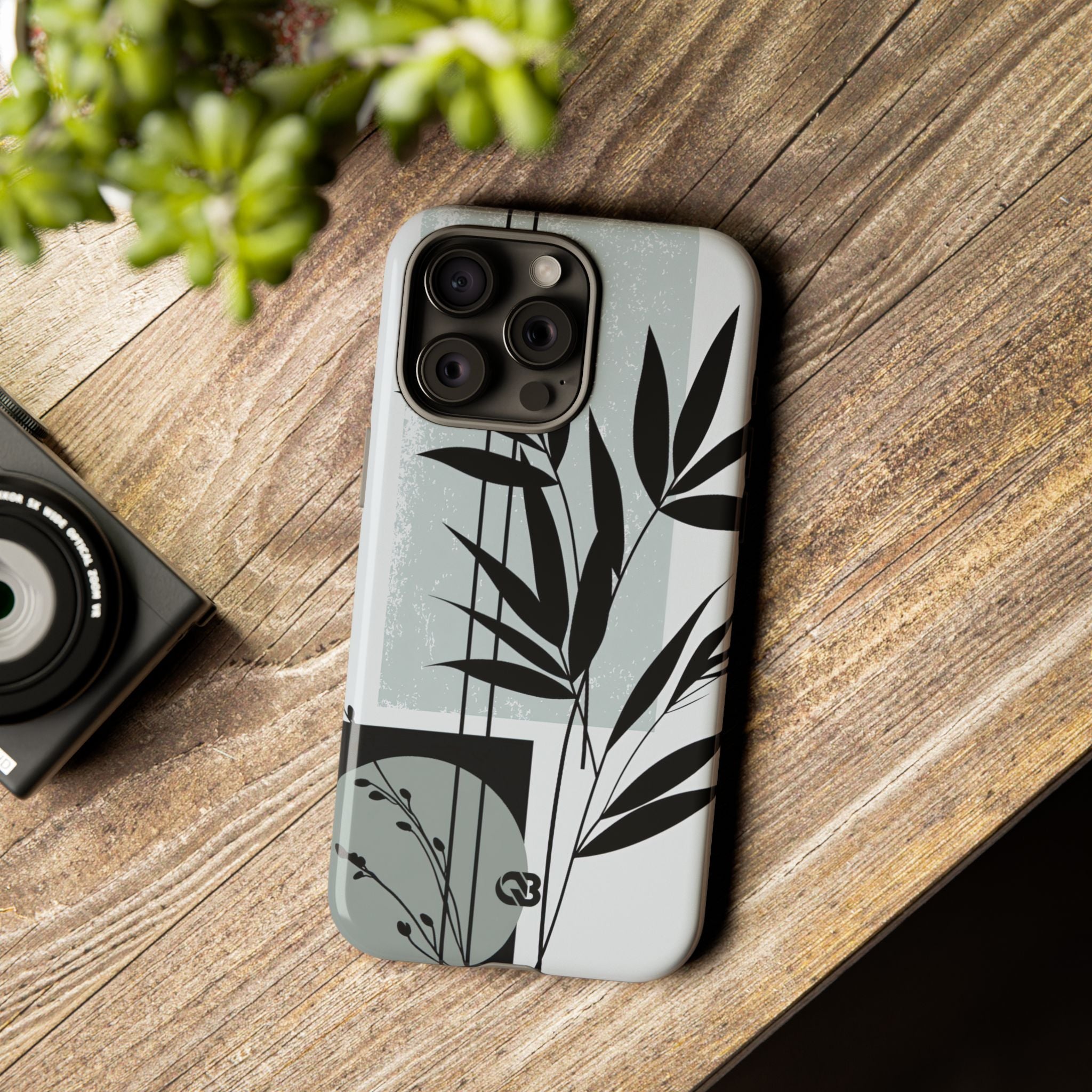 Grey Tough Phone Case for iPhone - Sage Bamboo Noir
