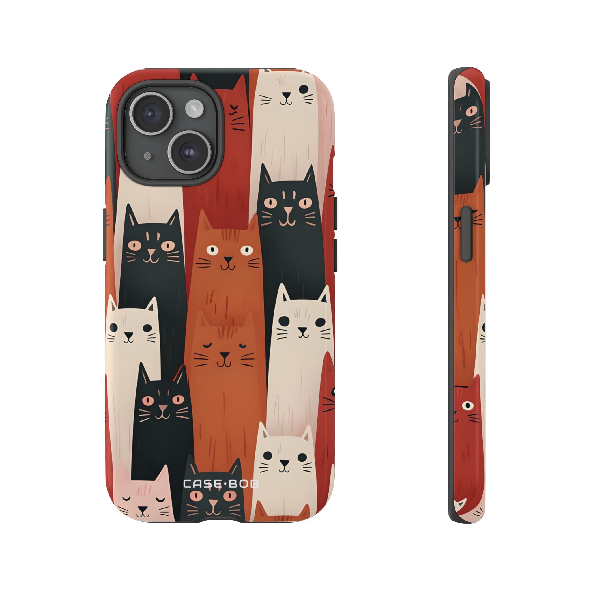 Elongated Cats Black iPhone 15 Case - Tough