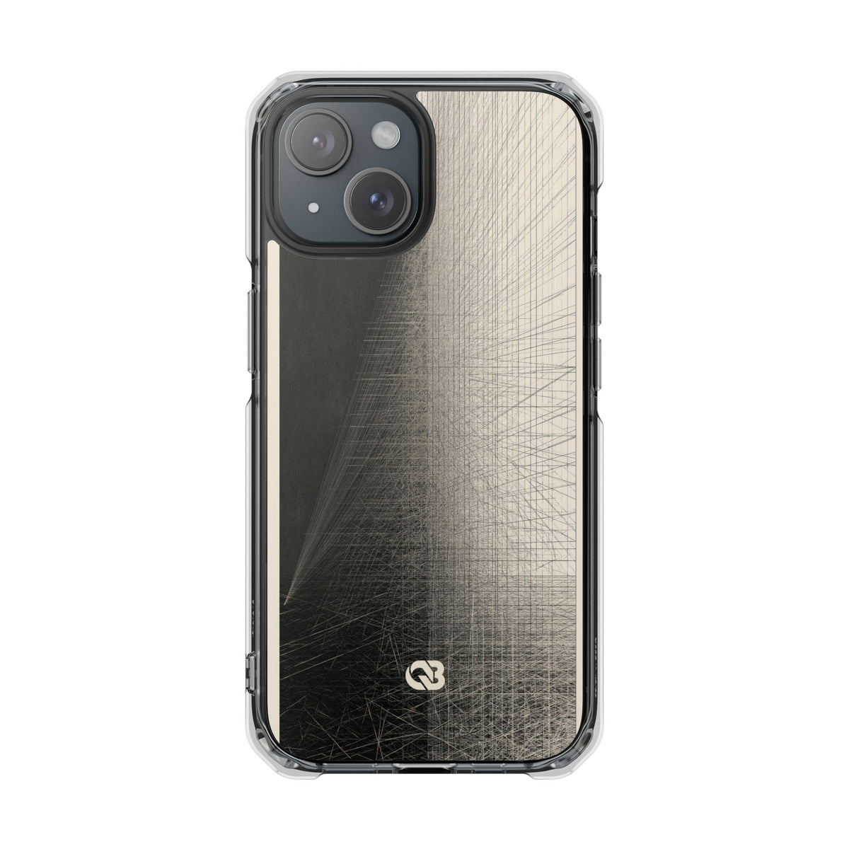 Beige Impact MagSafe Phone Case for iPhone - Brutalist Graphite Grid