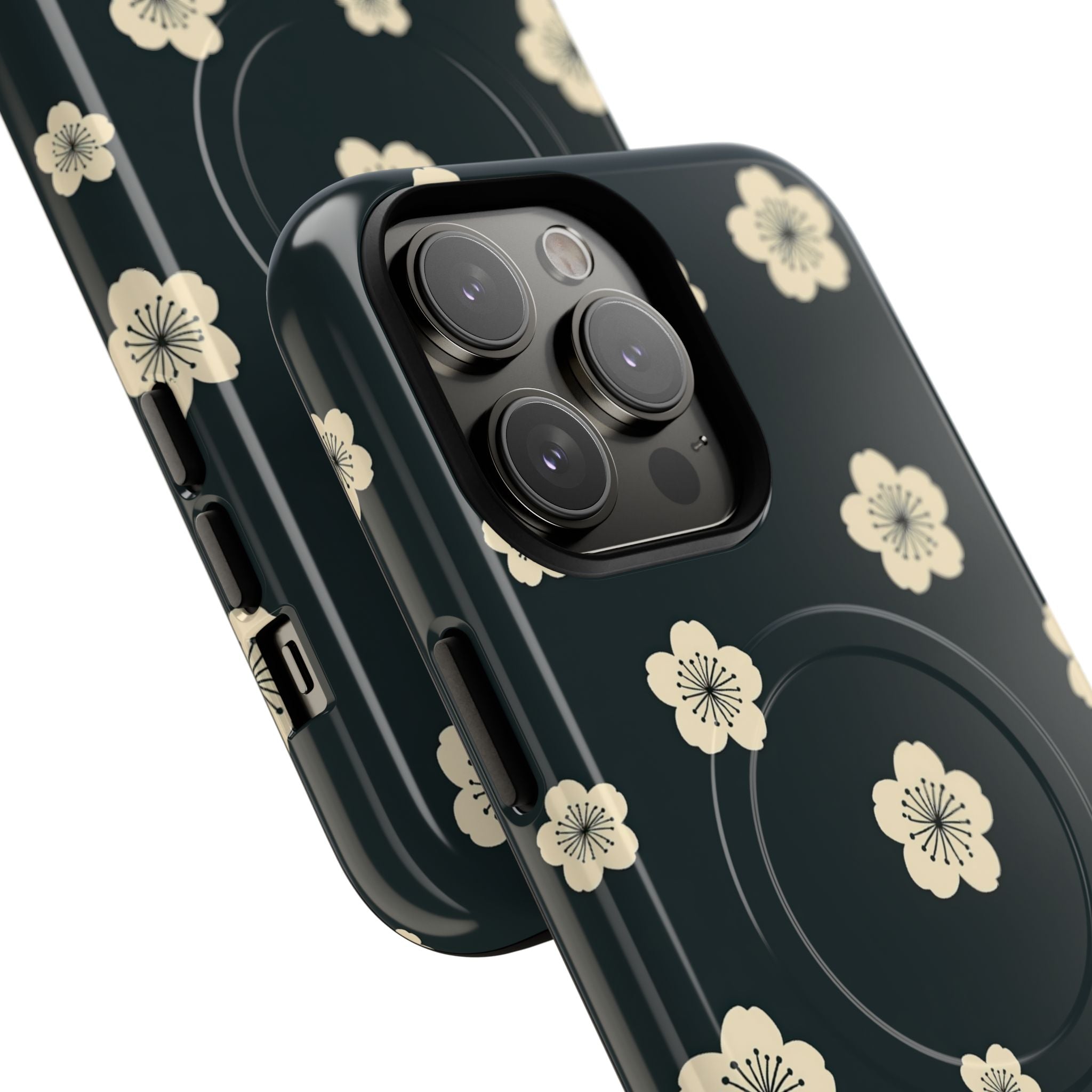 Teal Tough 2.0 Magsafe Phone Case for iPhone - Obsidian Cream Petals