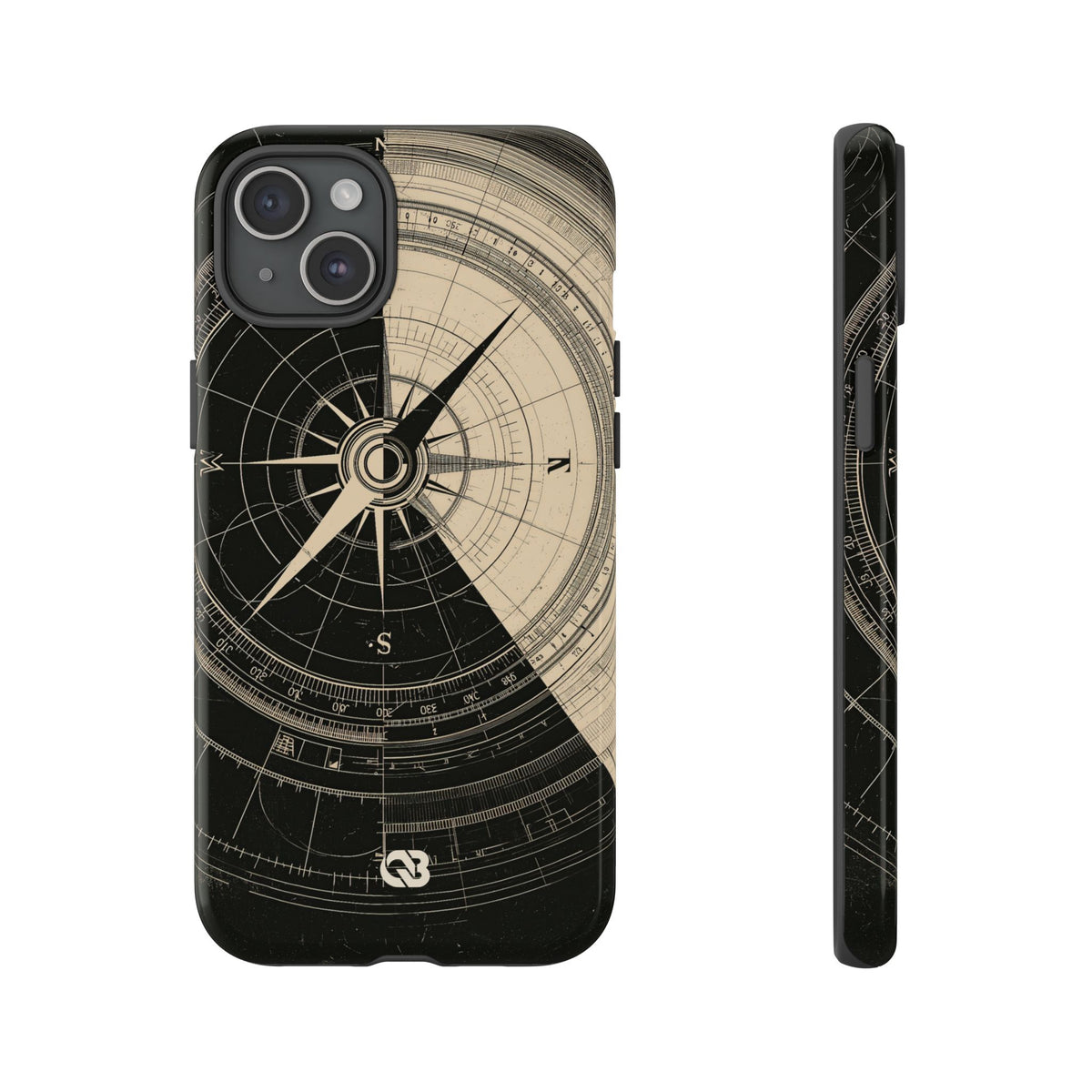 Beige Tough Phone Case for iPhone - Obsidian Nautical Blueprint