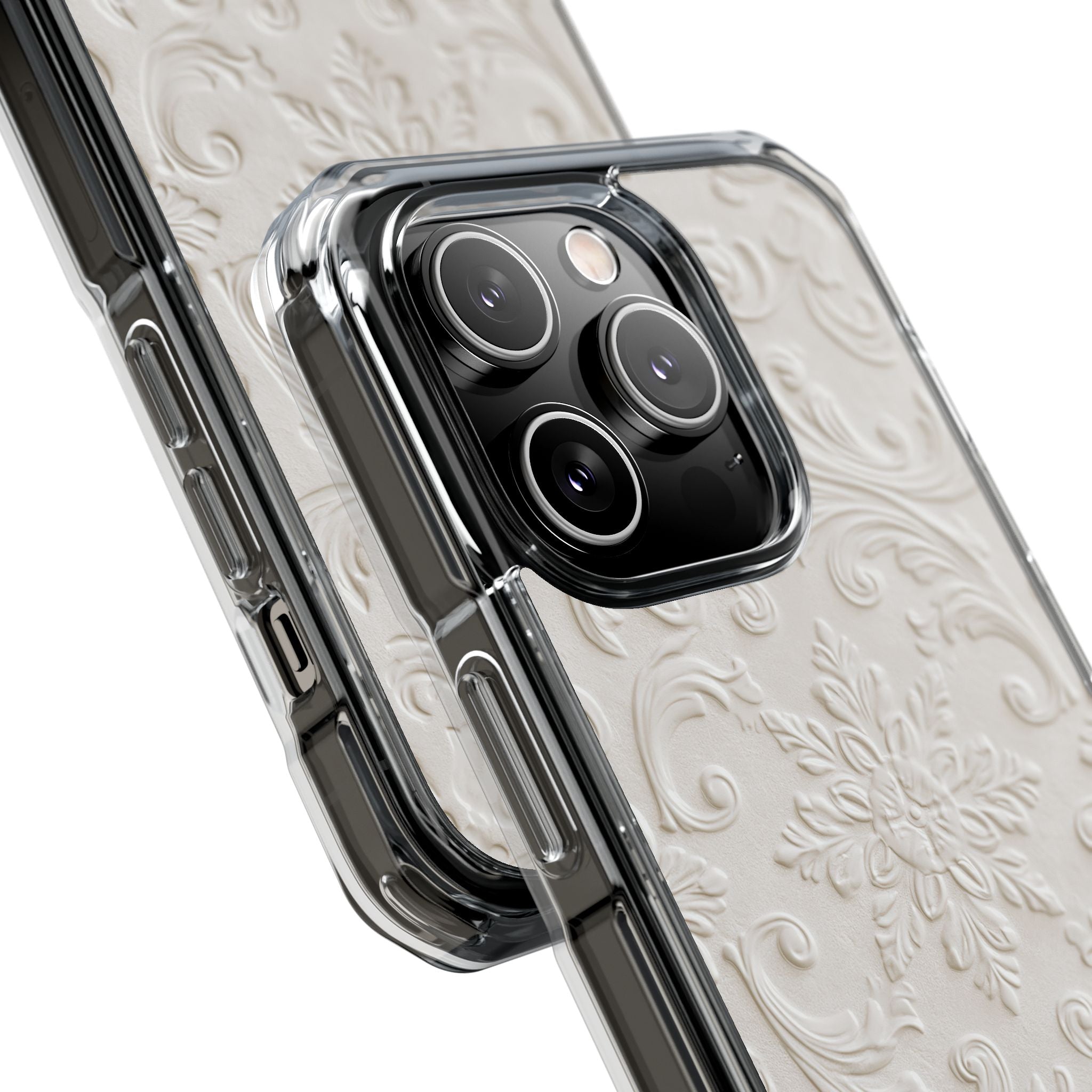 White Impact MagSafe Phone Case for iPhone - Alabaster Floral Relief