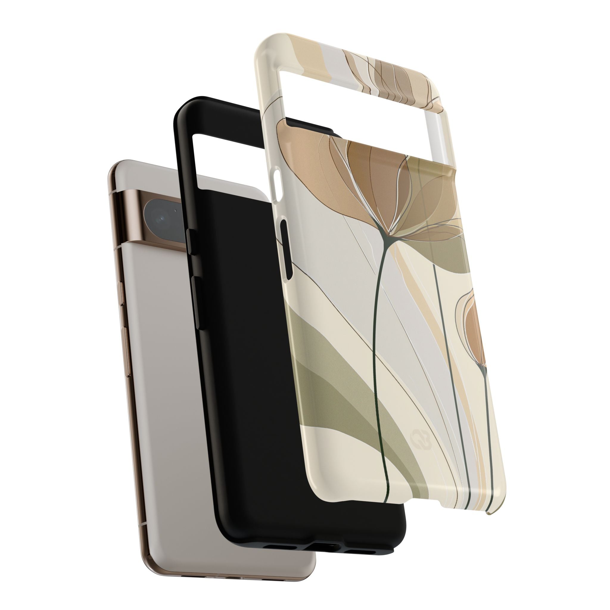 Beige Tough Phone Case for Google Pixel - Muted Ochre Petals