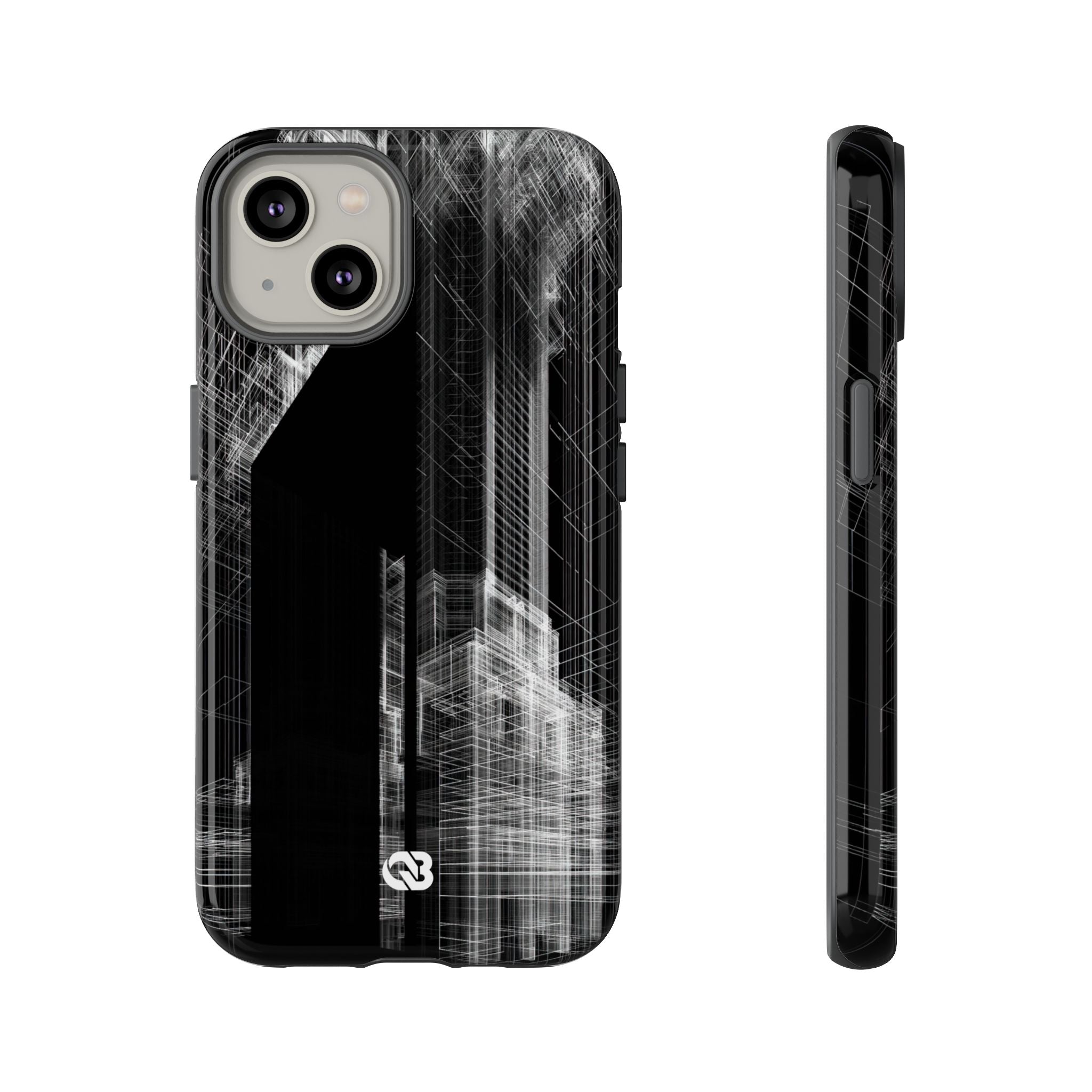 Black Tough Phone Case for iPhone - Ghost Urban Wireframe