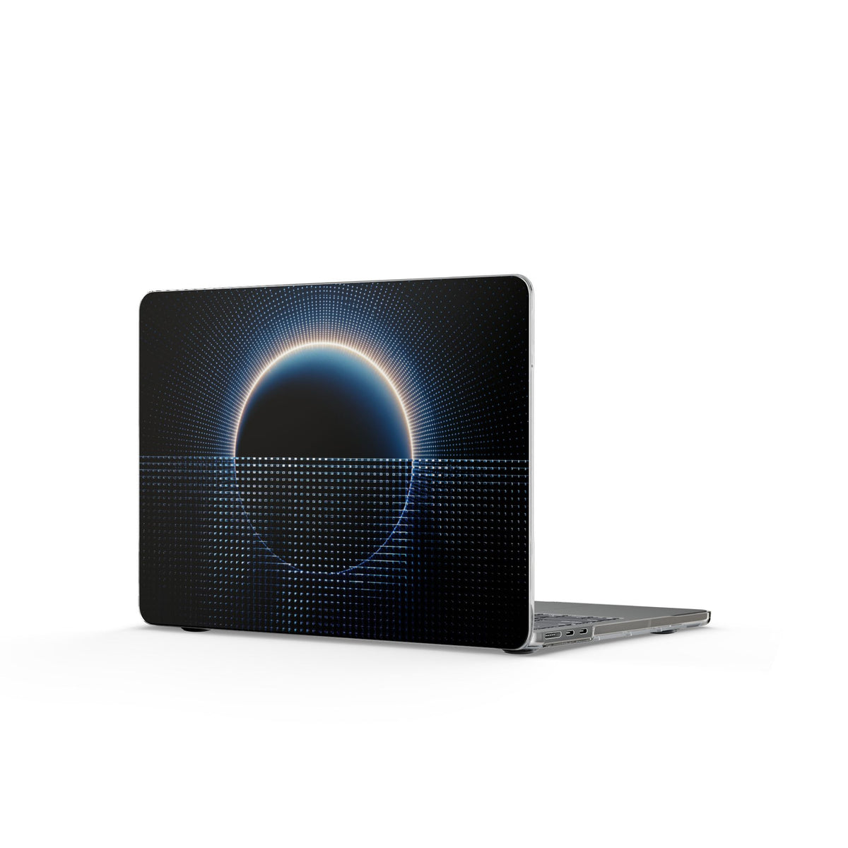Eclipse Grid Clear MacBook Case — Futuristic Solar Glow Laptop Cover