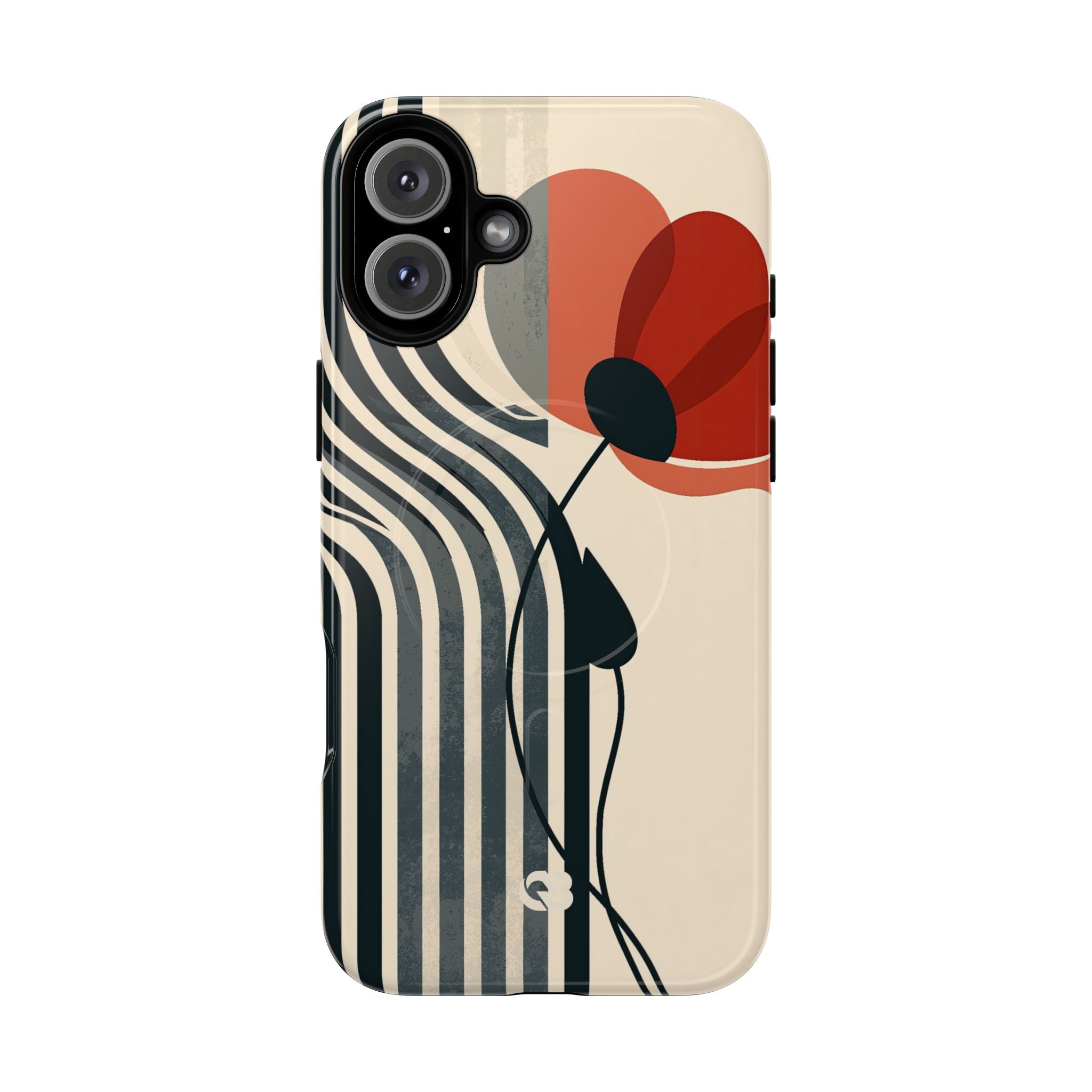 Beige Tough 2.0 Magsafe Phone Case for iPhone - Crimson Line Bloom