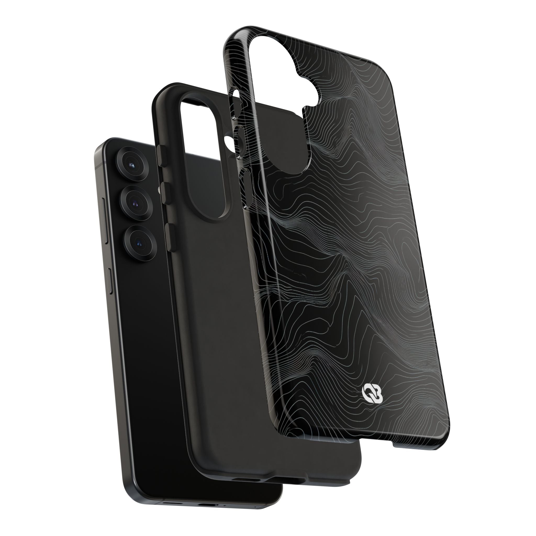 Black Tough Phone Case for Samsung - Obsidian Topo Wireframe