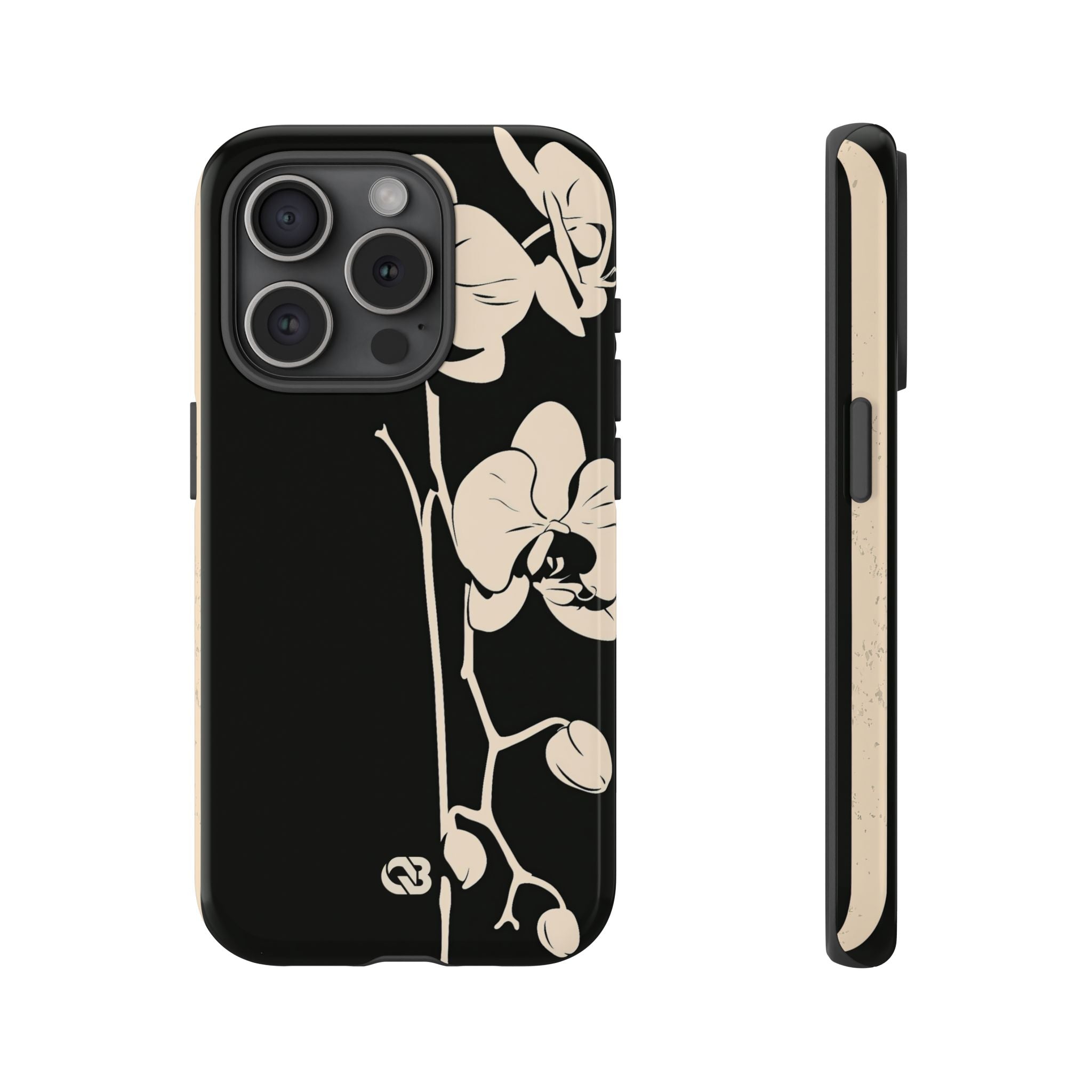 Black Tough Phone Case for iPhone - Obsidian Bone Orchid