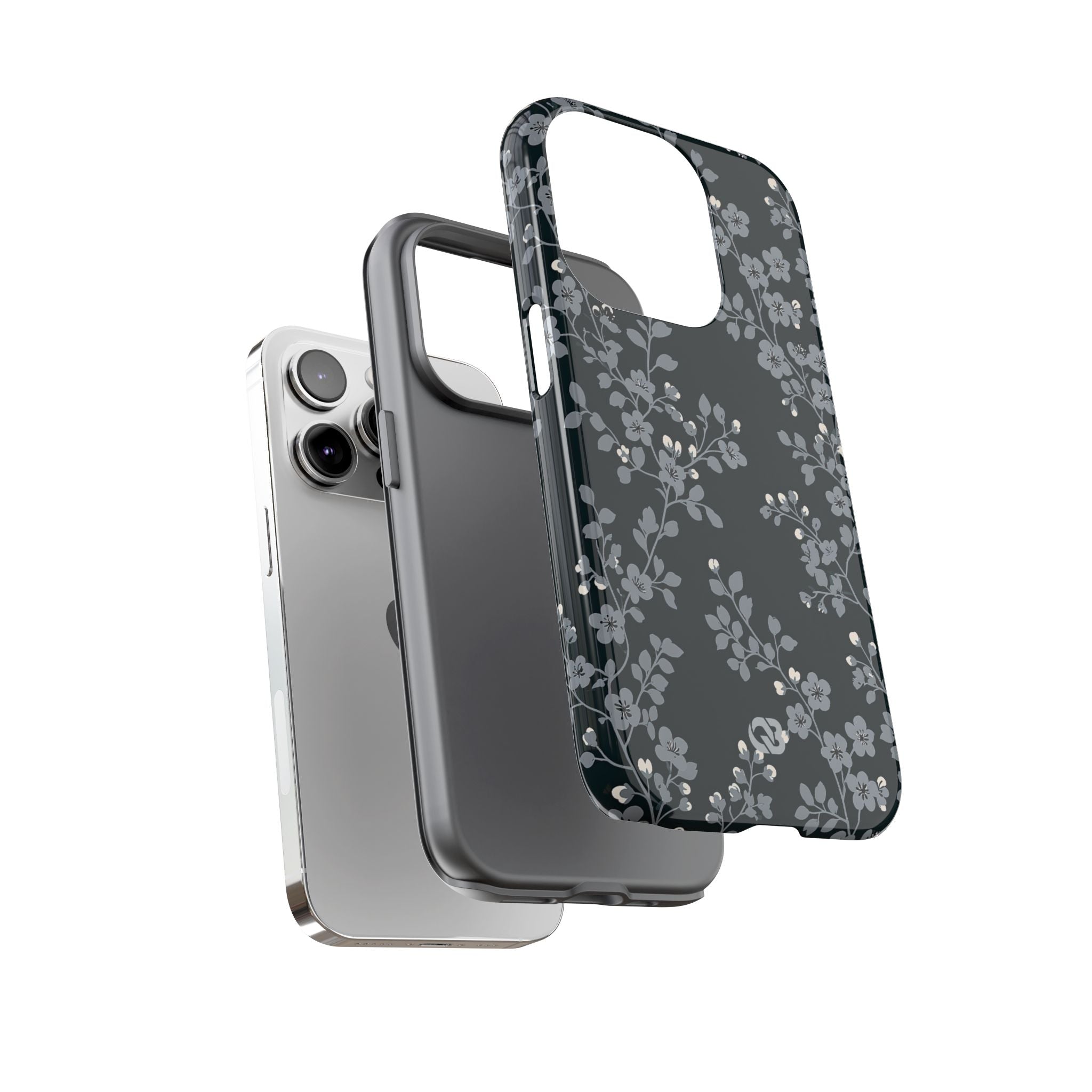 Black Tough Phone Case for iPhone - Midnight Slate Blossom
