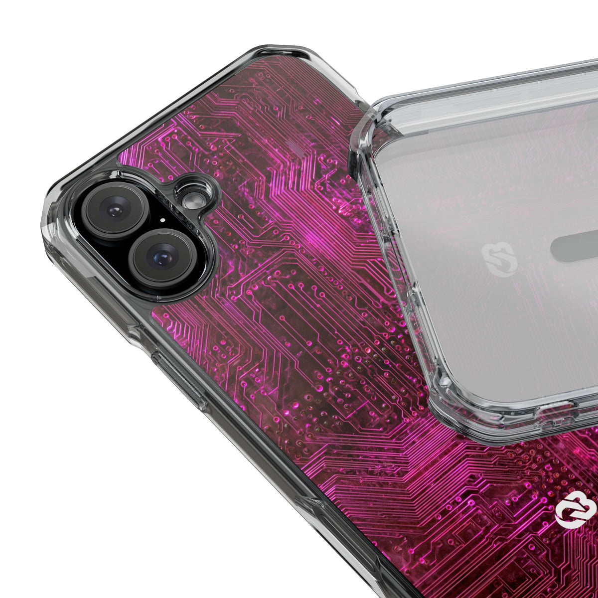 Magenta Circuit Trace · Clear Impact Magnetic Phone Case for iPhone · Pink