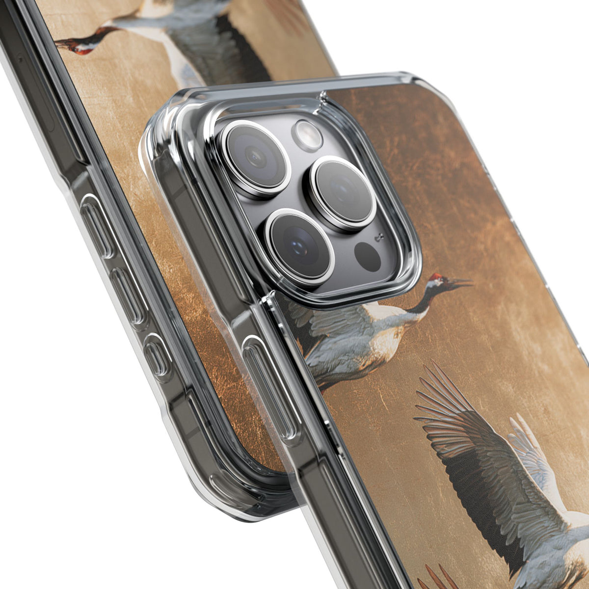 Golden Crane Flight · Clear Impact Magnetic Phone Case for iPhone · Gold