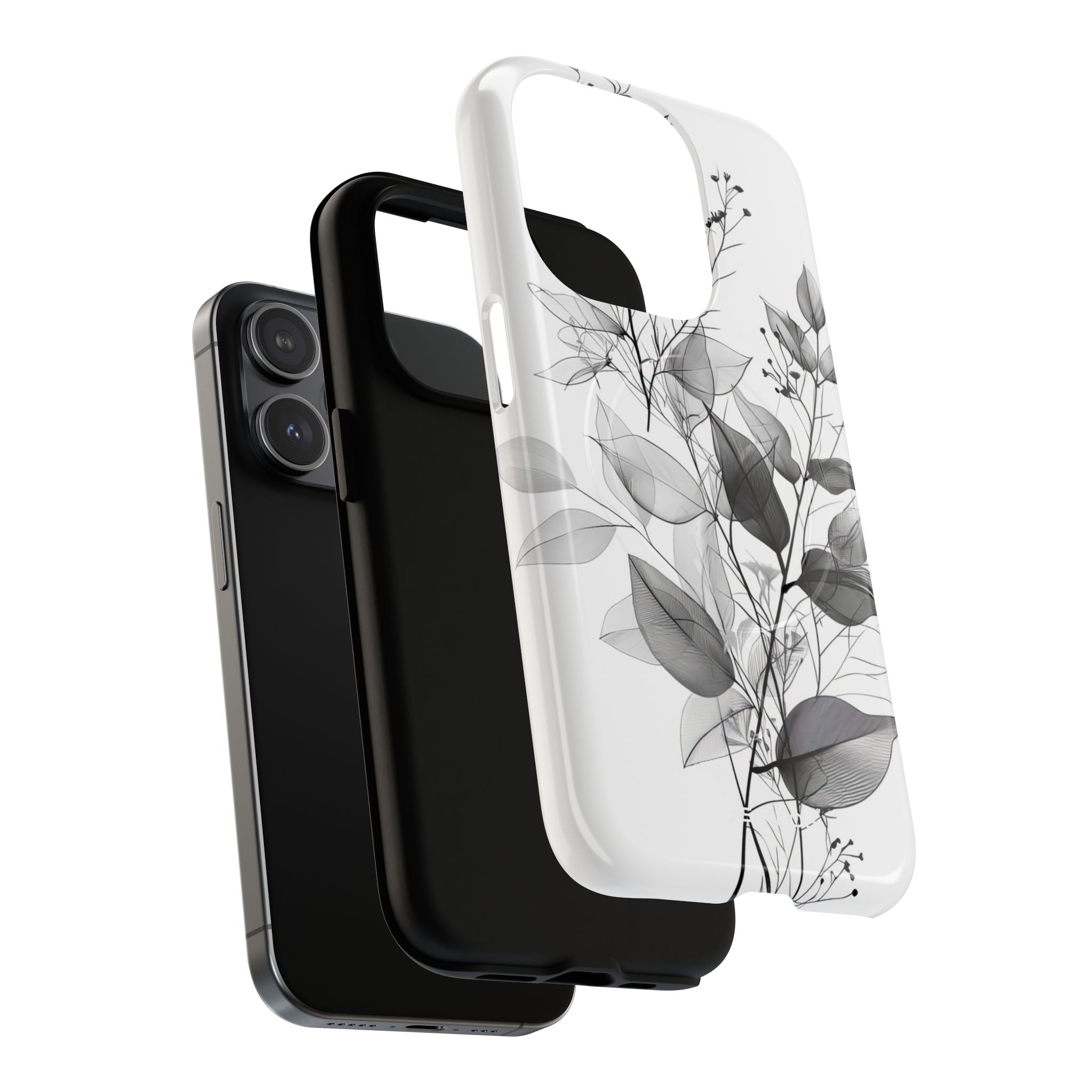Veined Leaves Gray iPhone 15 Pro Case - Tough+