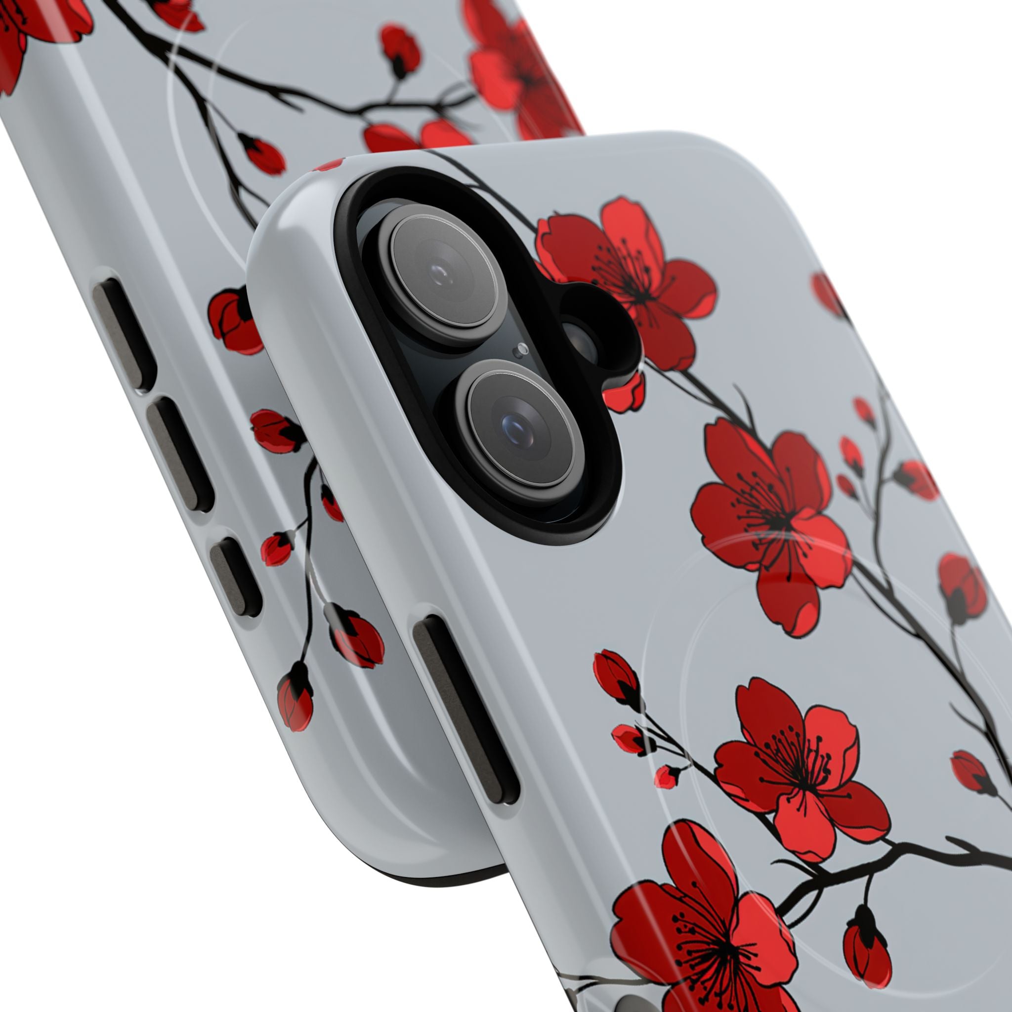 Grey Tough 2.0 Magsafe Phone Case for iPhone - Crimson Blossom Onyx
