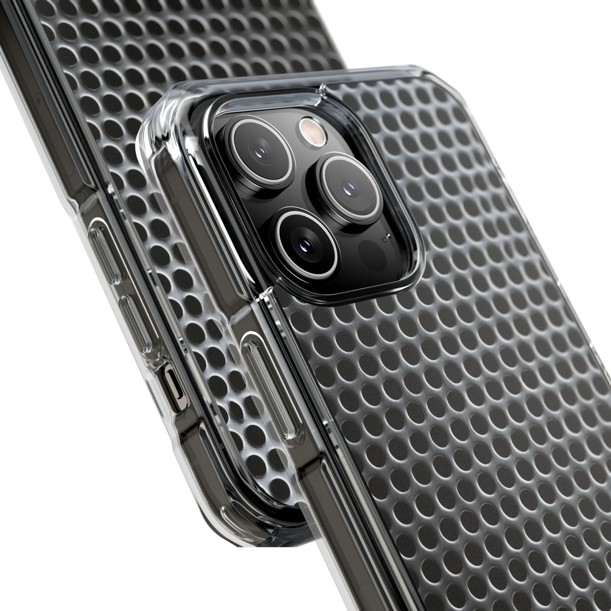 Brushed Perforated Steel · Clear Impact Magnetic Phone Case for iPhone · Silver