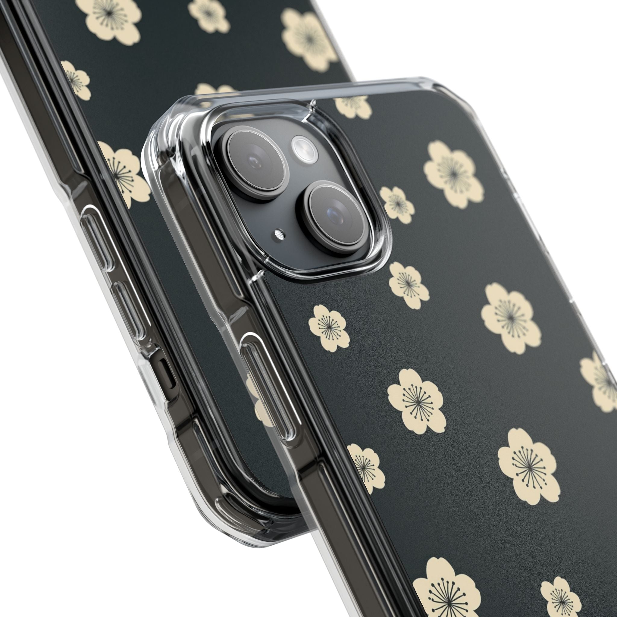 Teal Impact MagSafe Phone Case for iPhone - Obsidian Cream Petals