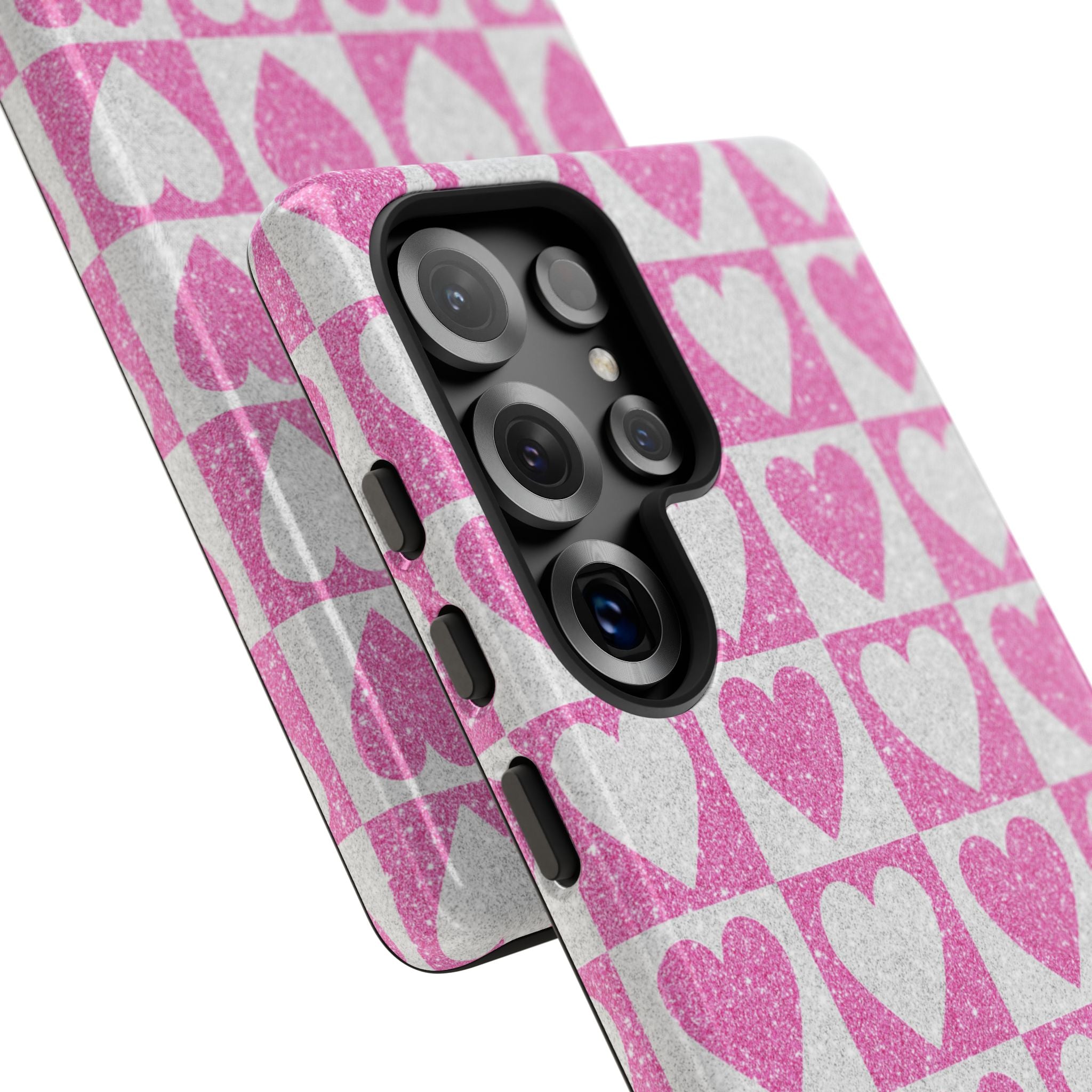 Glitter Heart Grid Samsung S25 Ultra Skal - Tough