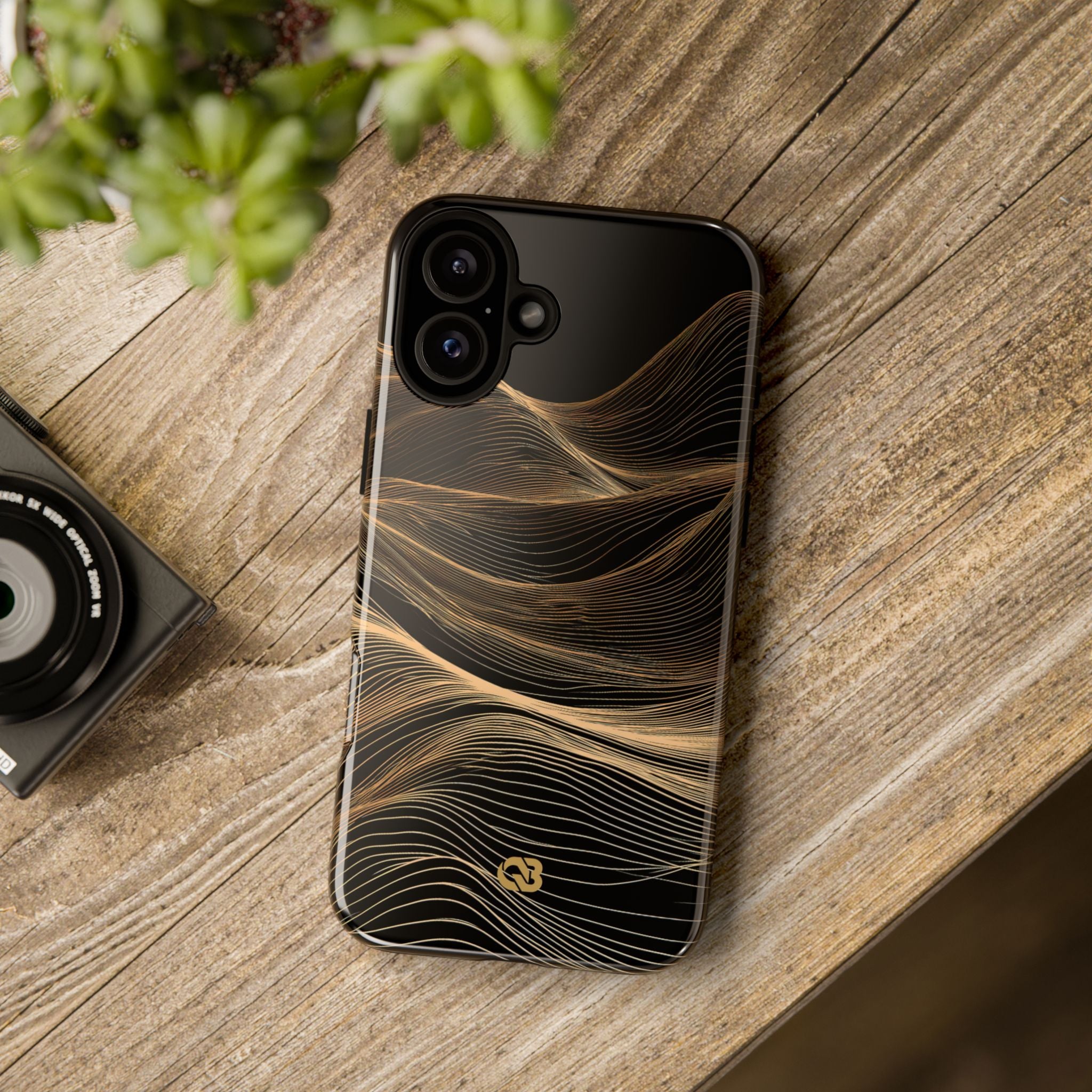 Black Tough Phone Case for iPhone - Copper Topo Ridge
