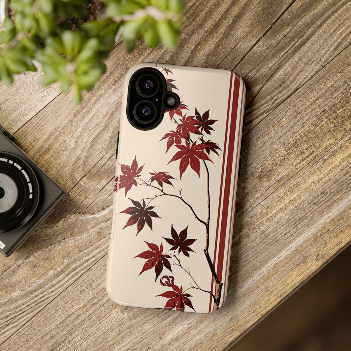Red Tough Phone Case for iPhone - Crimson Momiji Stripe