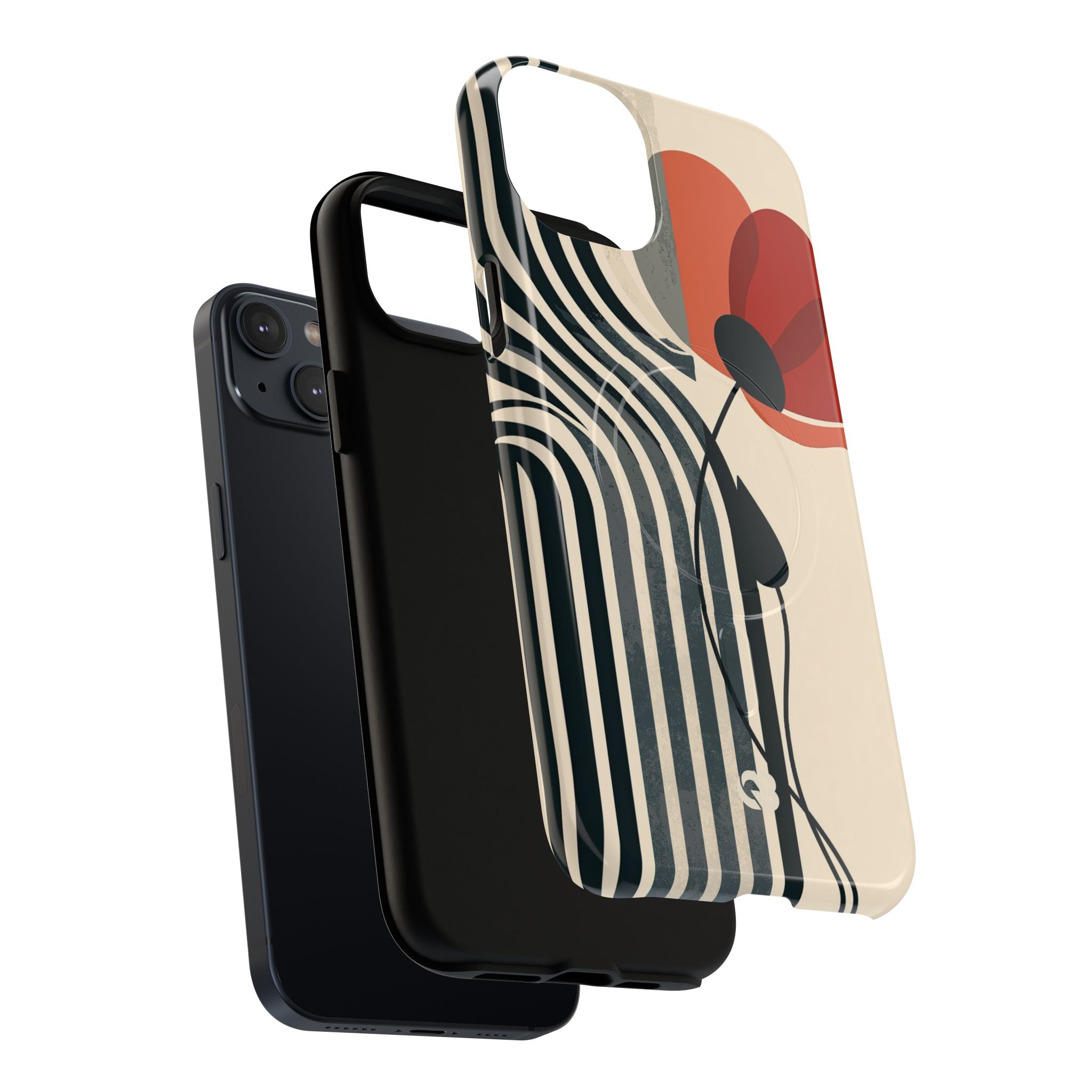 Beige Tough 2.0 Magsafe Phone Case for iPhone - Crimson Line Bloom