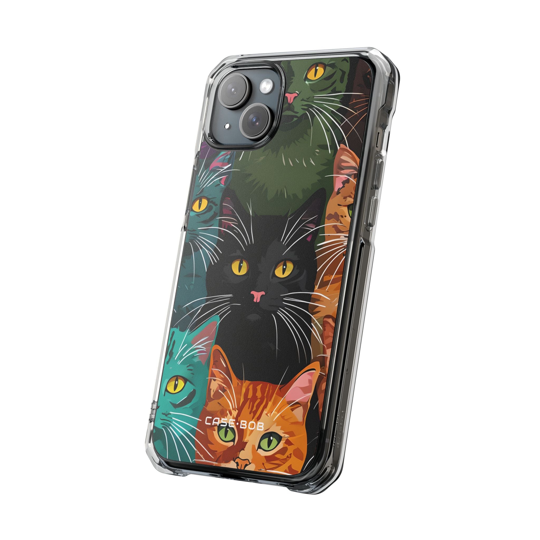 Teal Cat Grid iPhone 15 Plus Case - Impact