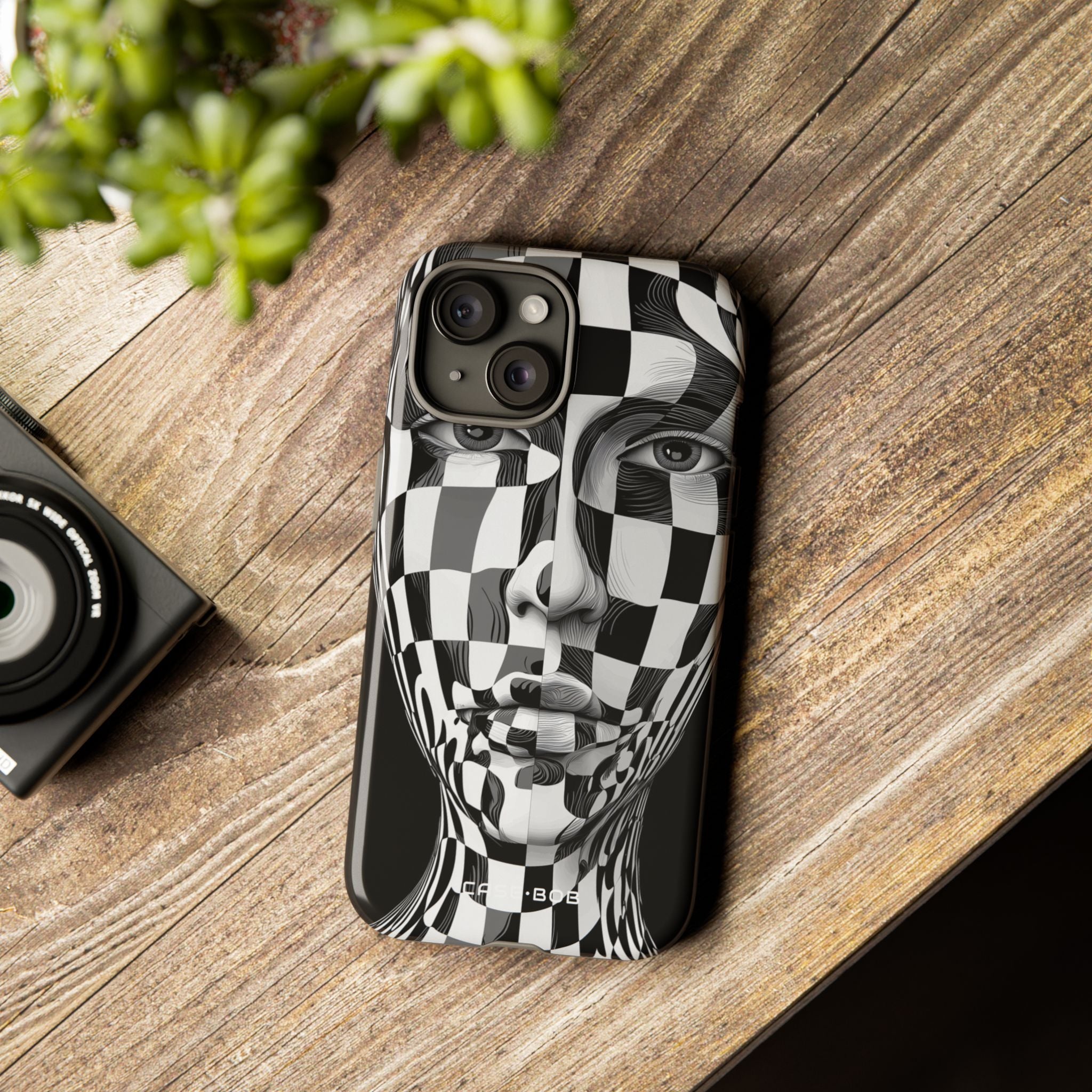 Checkered Face iPhone 15 Case - Tough