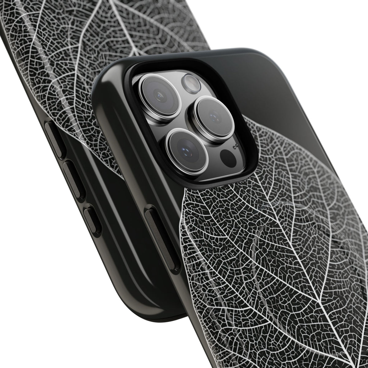 Black Tough 2.0 Magsafe Phone Case for iPhone - Bleached Leaf Lattice