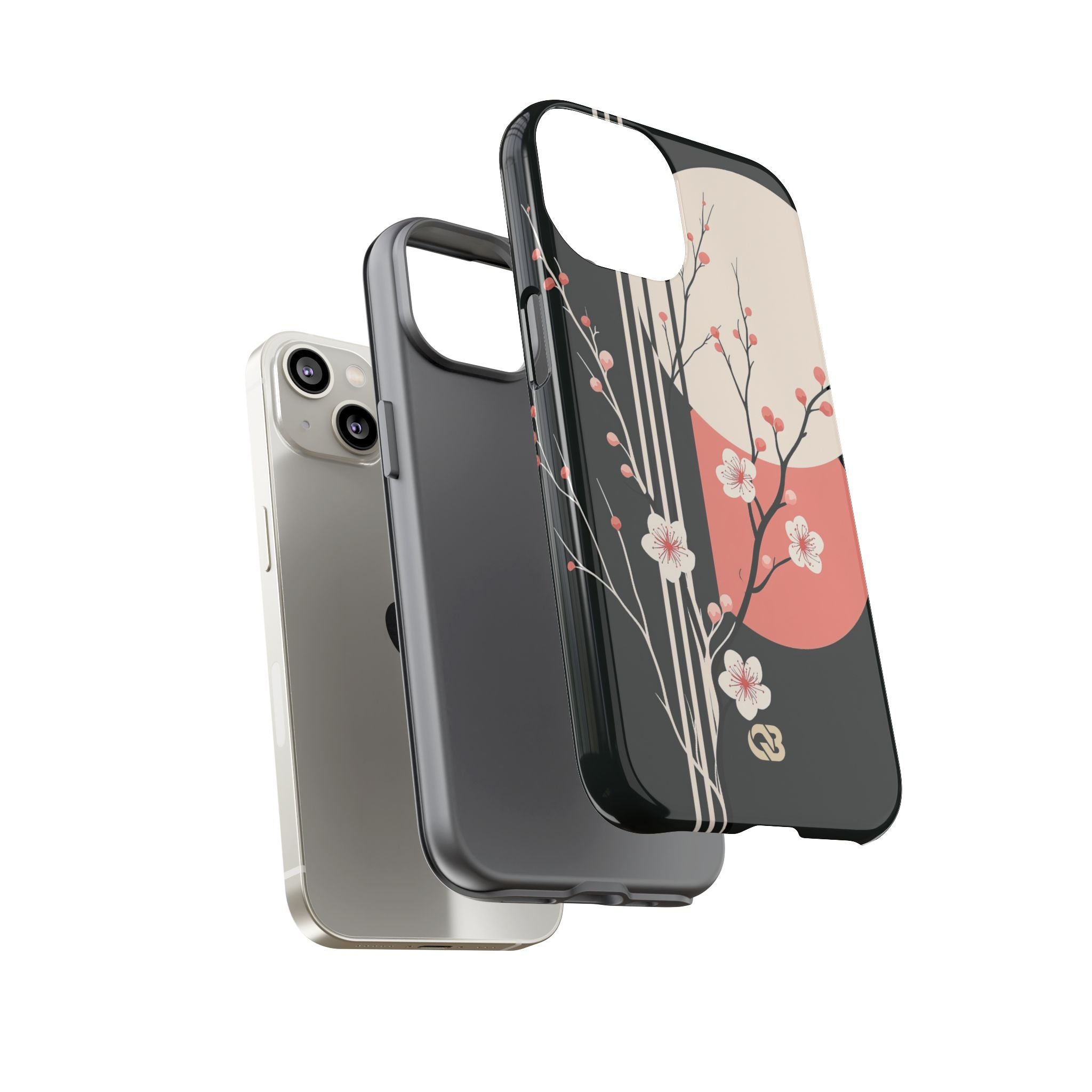 Black Tough Phone Case for iPhone - Kyoto Midnight Blossom