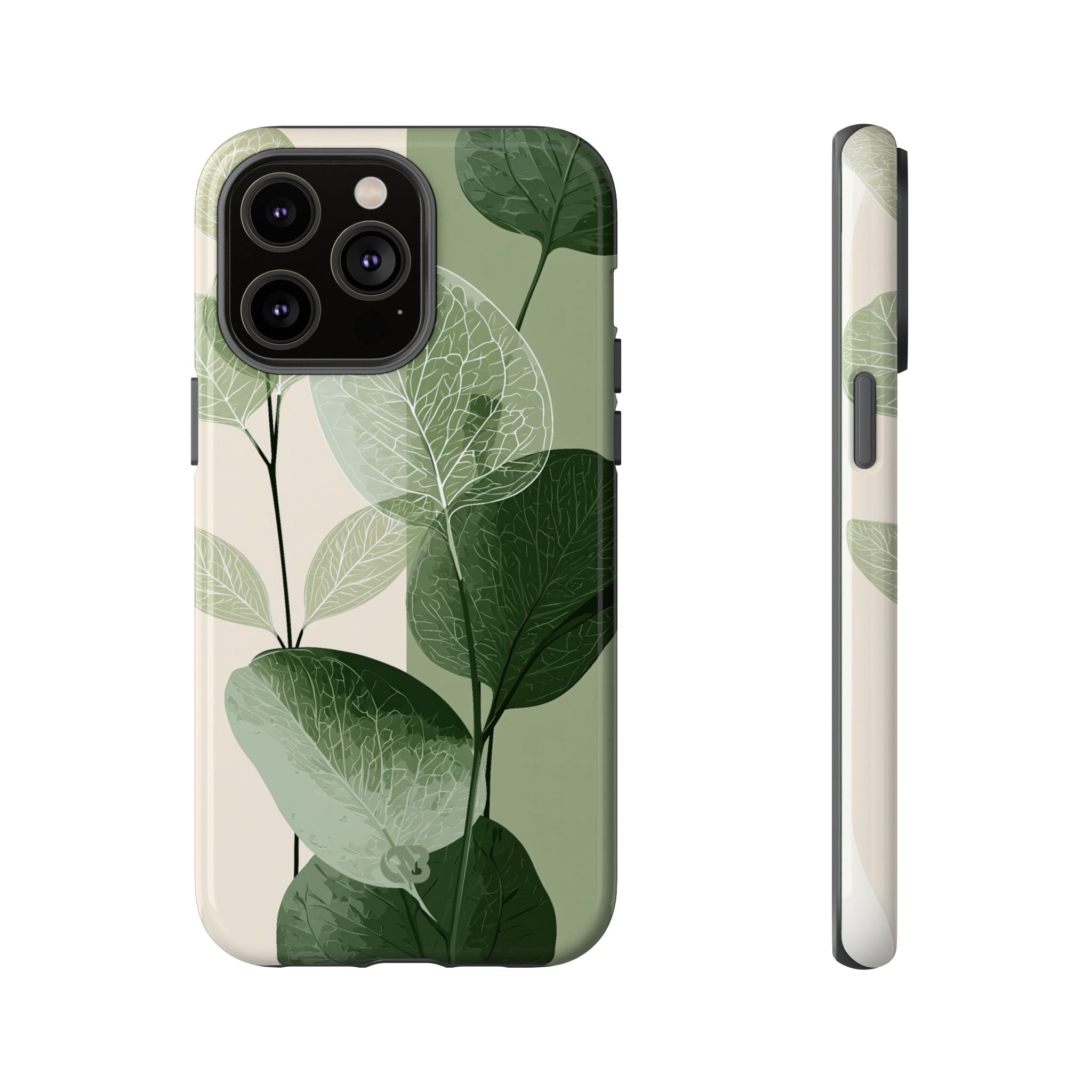 Green Tough Phone Case for iPhone - Sage Leaf Skeletals